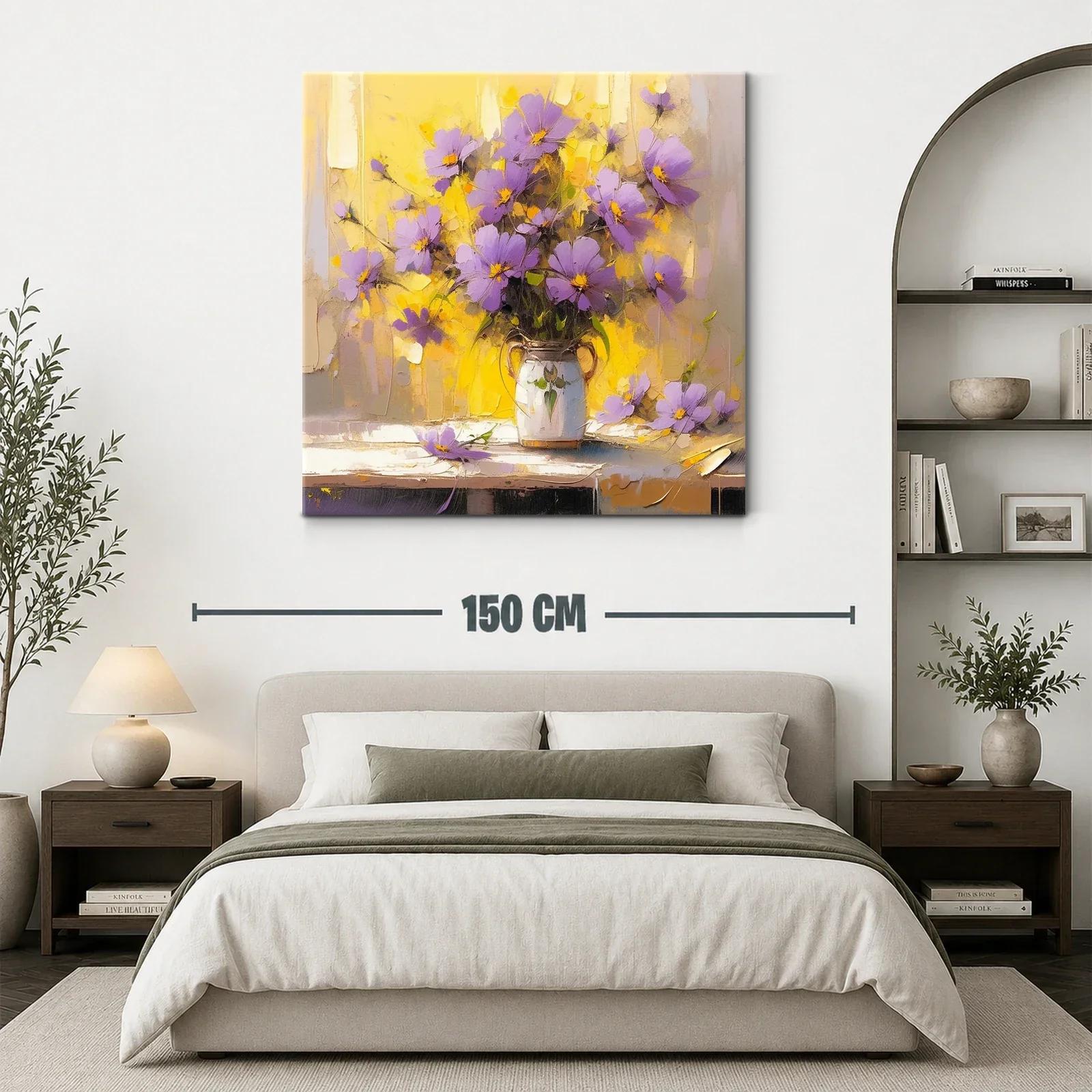 Ramo de flores lilas con fondo amarillo vibrante — miniatura 3