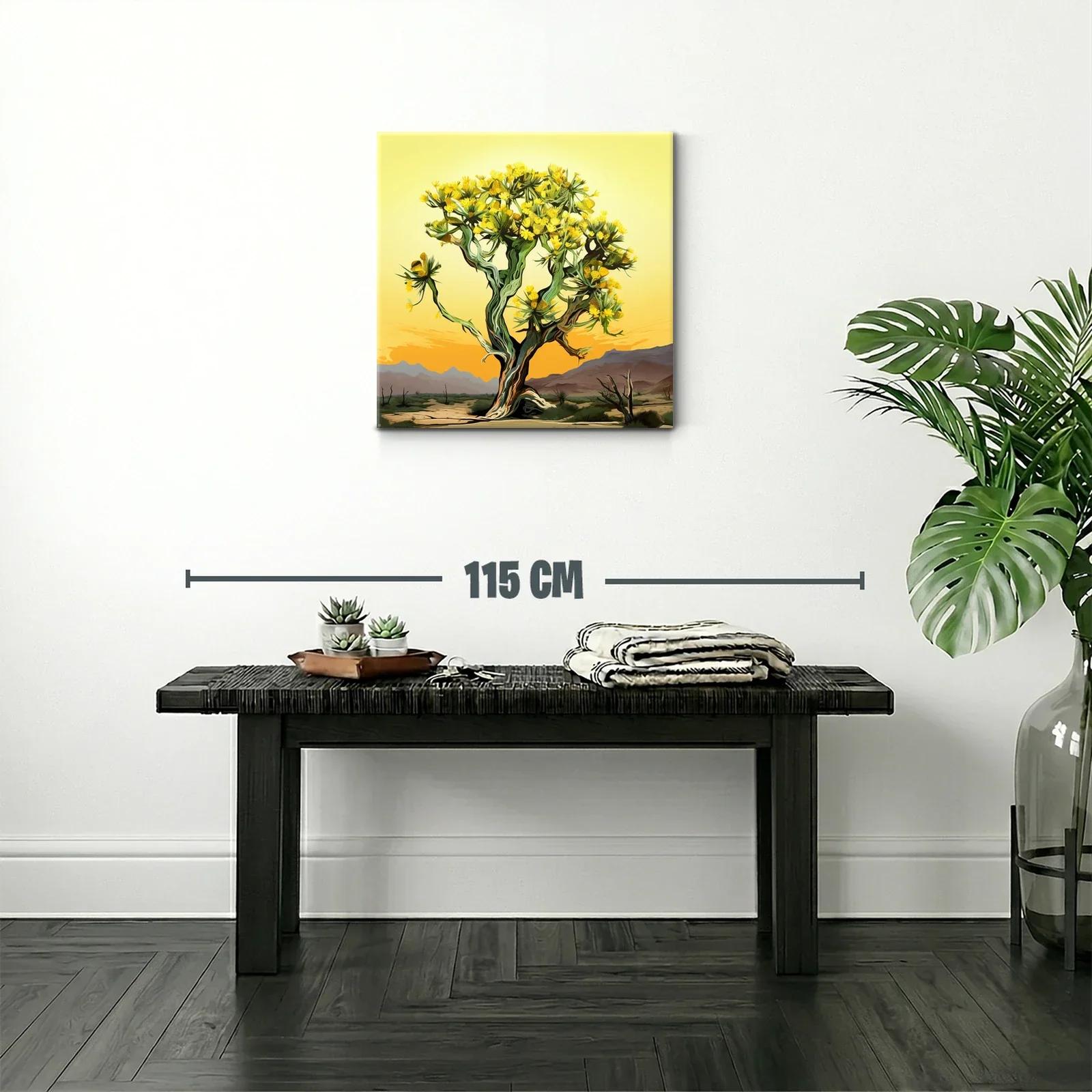 Árbol con flores amarillas en paisaje desértico al atardecer — miniatura 2