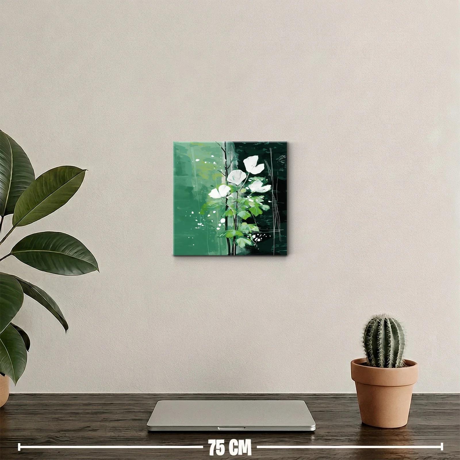 Flores blancas sobre fondo verde con toques abstractos — miniatura 2