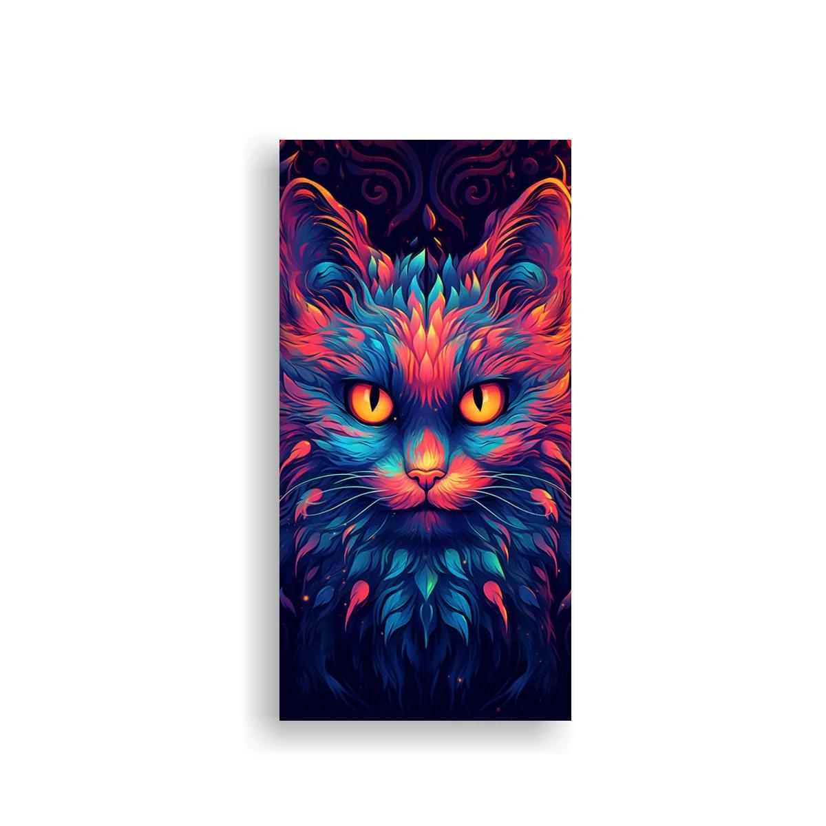 Cuadro gato de pelo largo con ojos amarillos y fondo arabesco — imagen principal