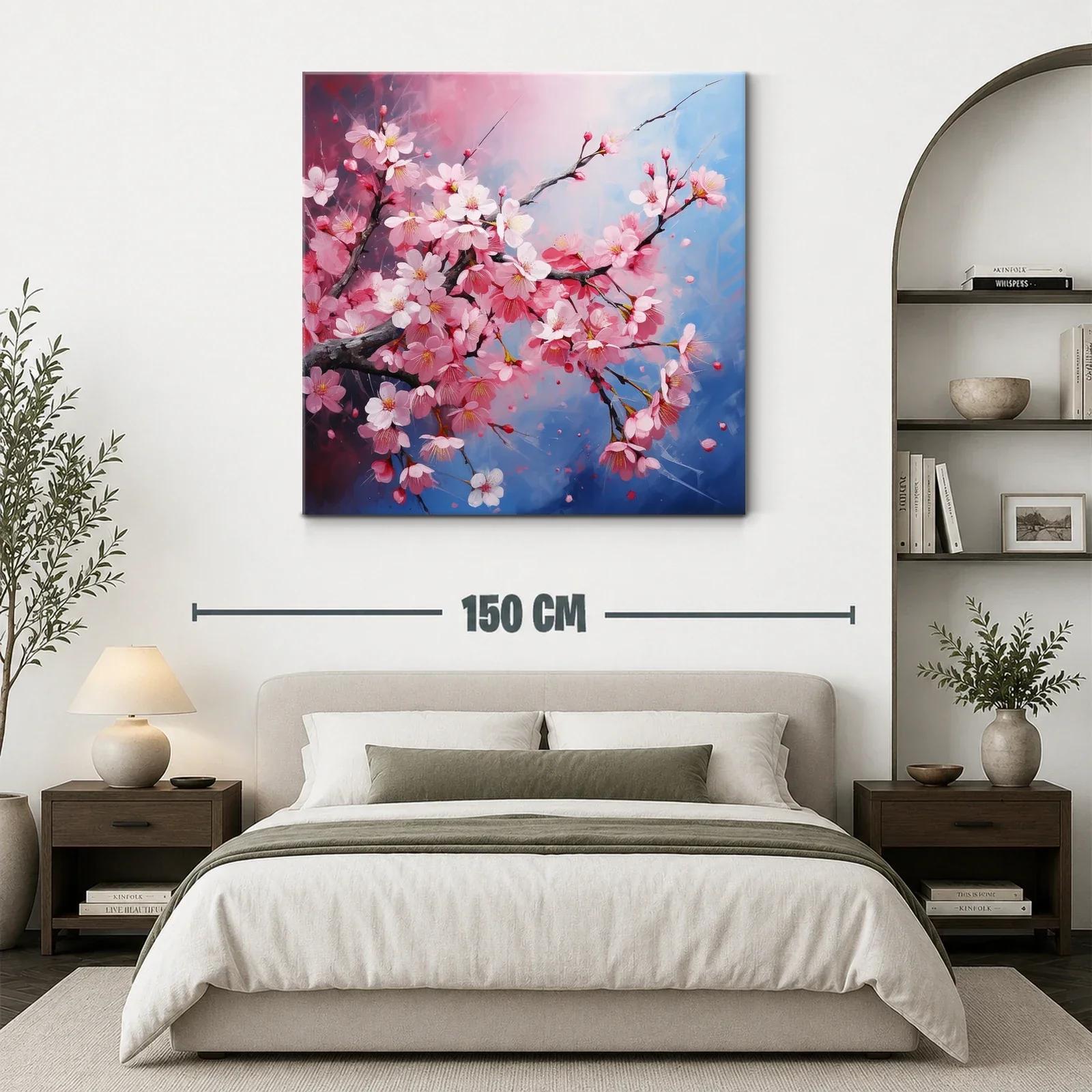 Rama de flores de cerezo en tonos rosa y azul — miniatura 3