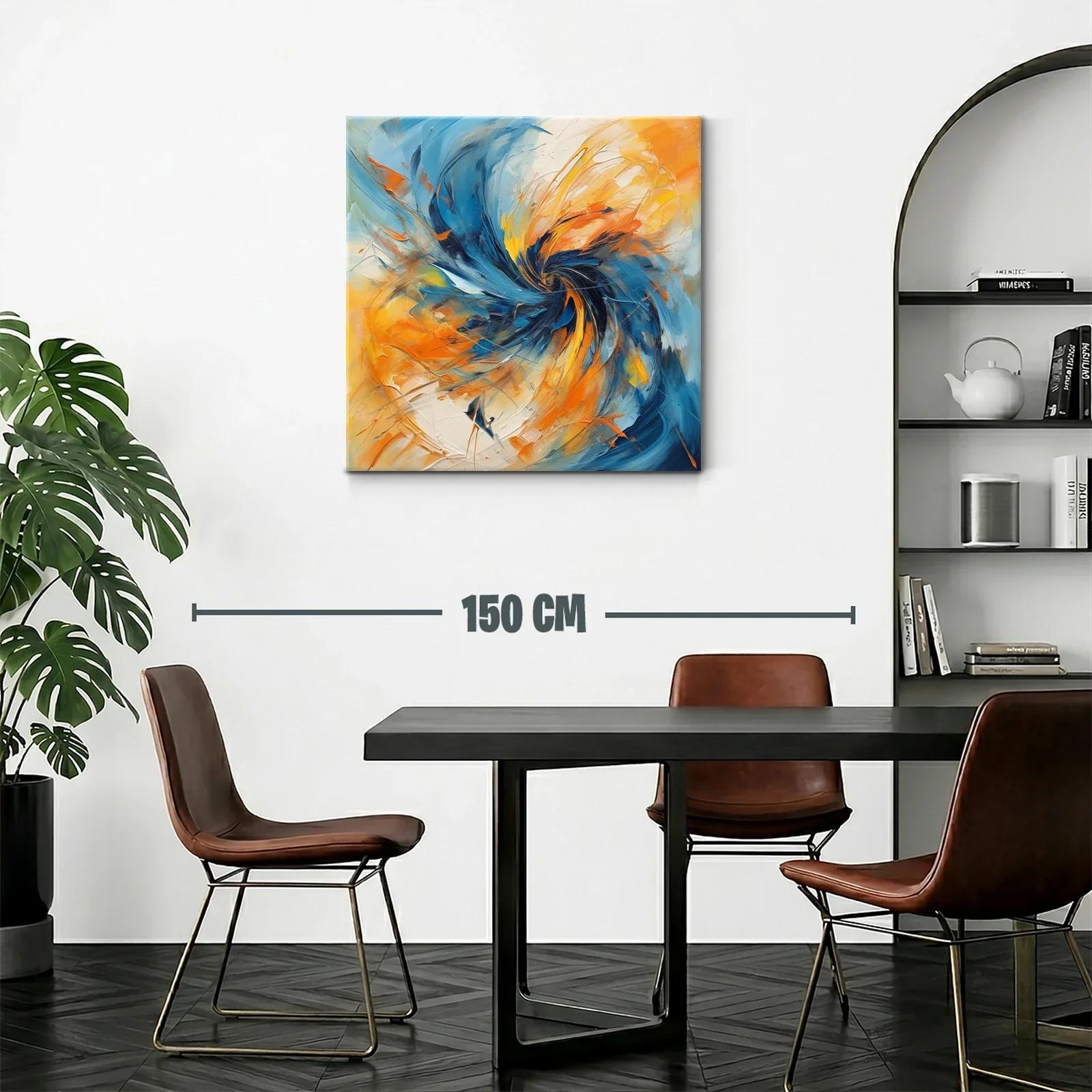 Cuadro abstracto con remolino en tonos azules y naranjas — miniatura 2