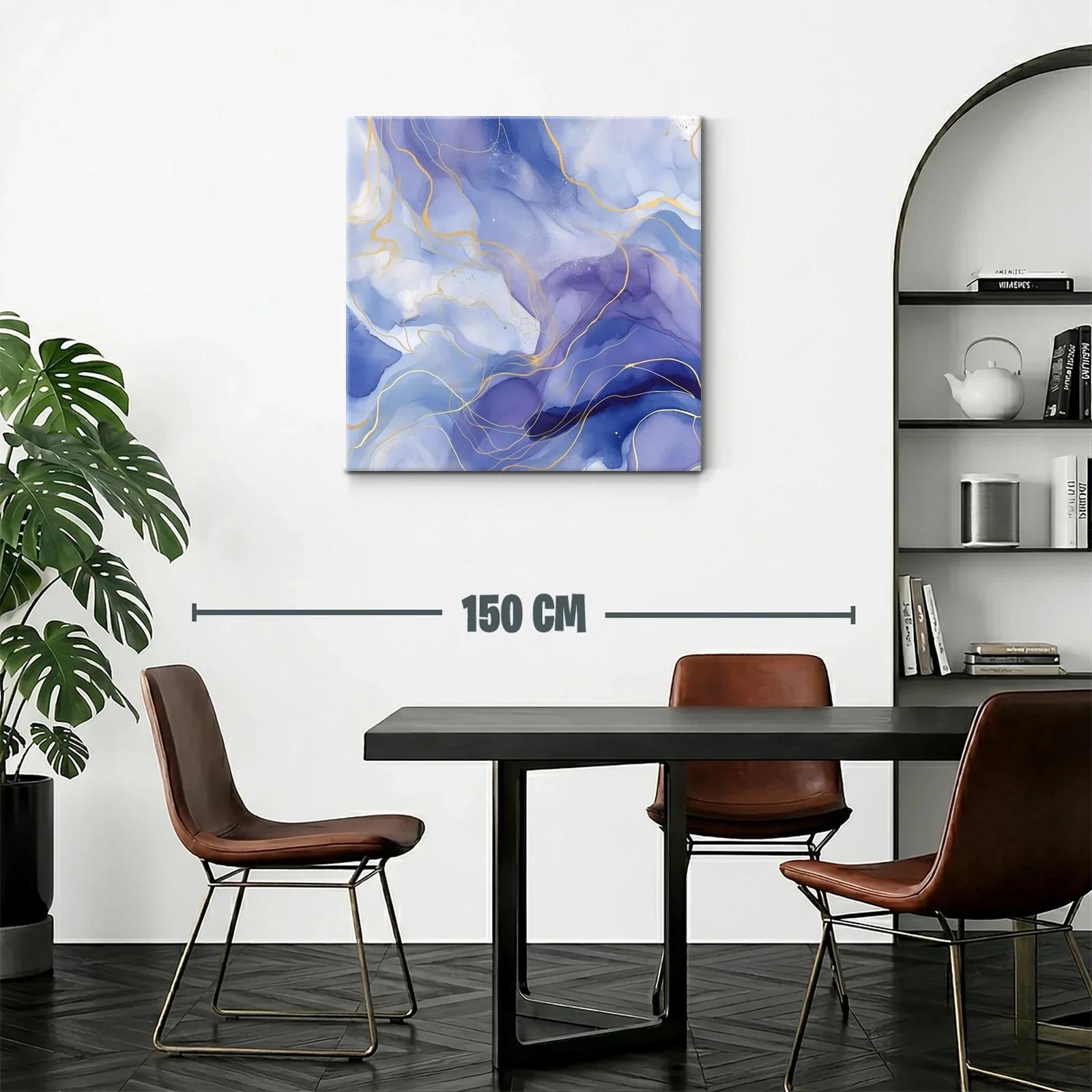 Cuadro abstracto con tonos azules y detalles dorados fluidos — miniatura 2