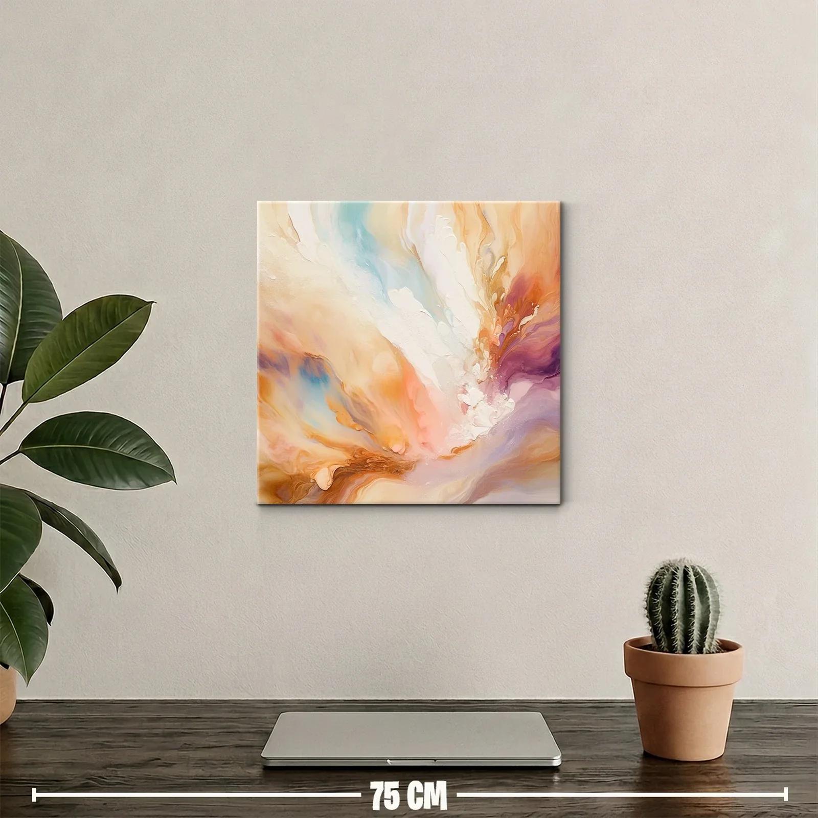 Cuadro abstracto con tonos pastel y cálidos envolventes — miniatura 2