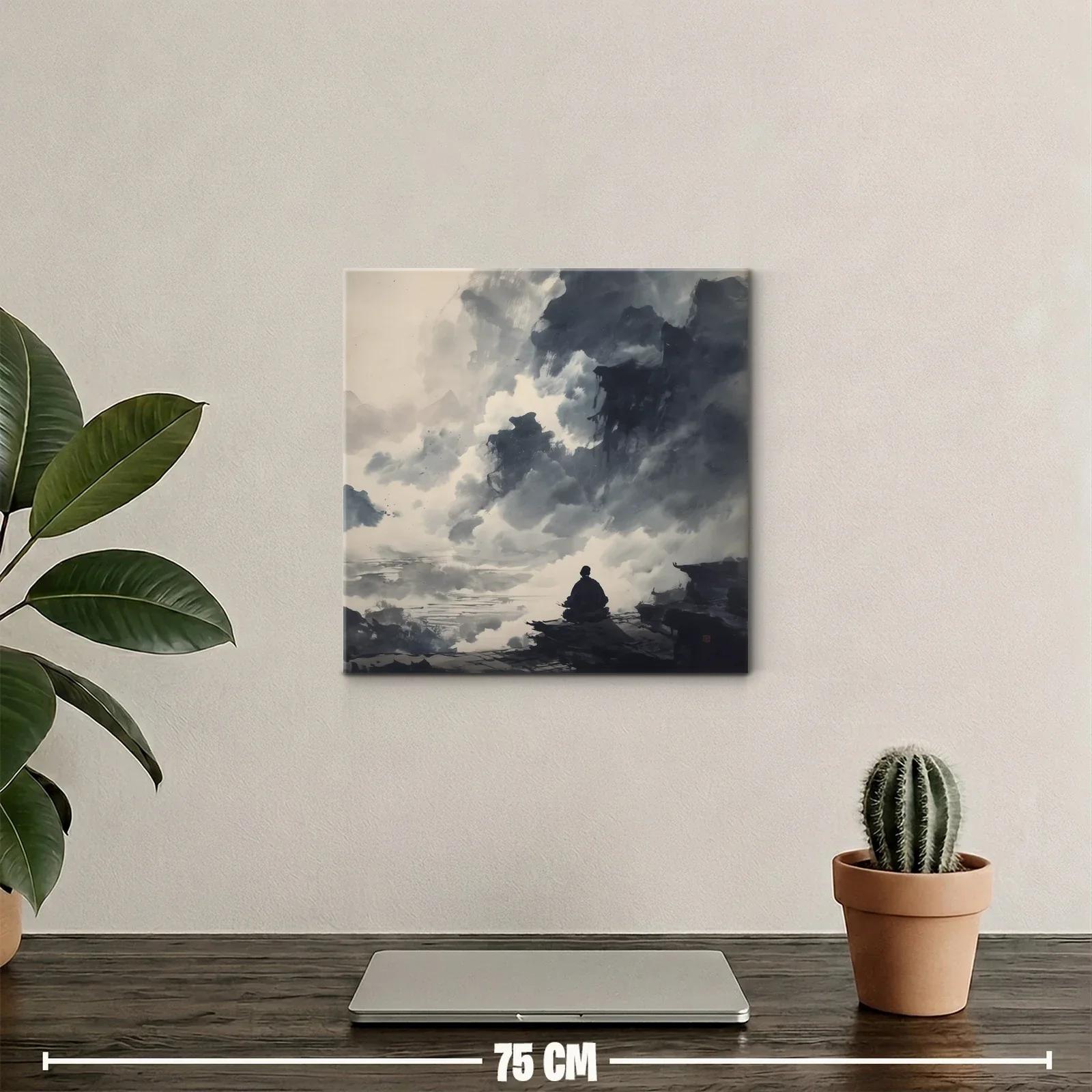 Paisaje contemplativo entre nubes y montañas en gris — miniatura 2