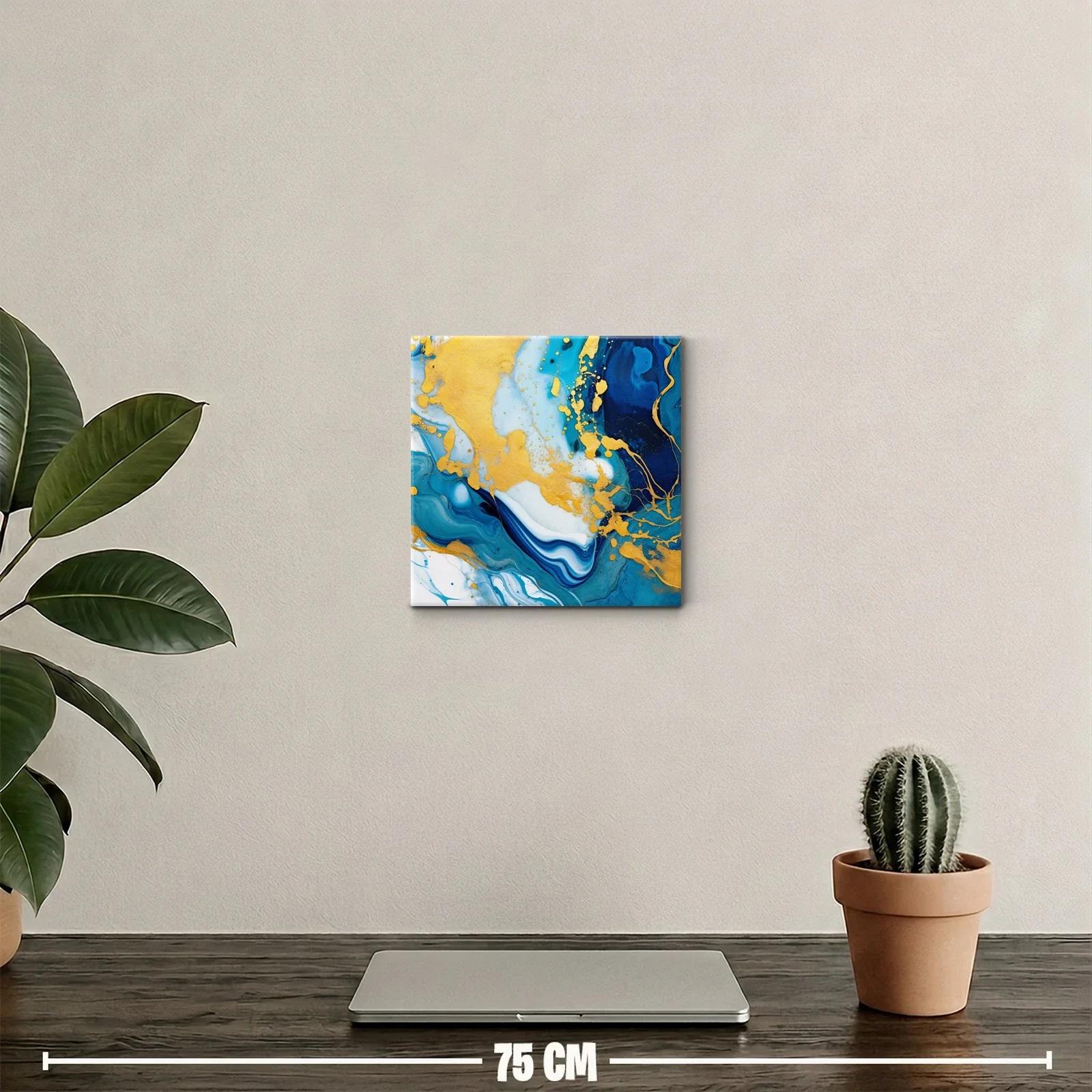 Cuadro abstracto en tonos azul y dorado para decoración — miniatura 2