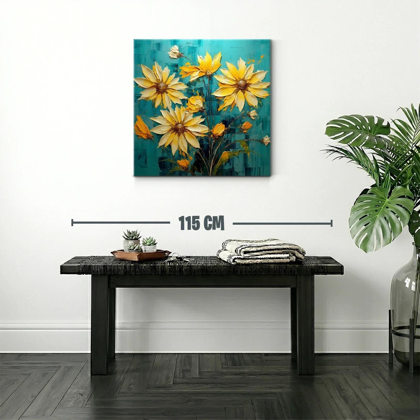 Cuadro con vibrantes flores amarillas sobre fondo azul — miniatura 2