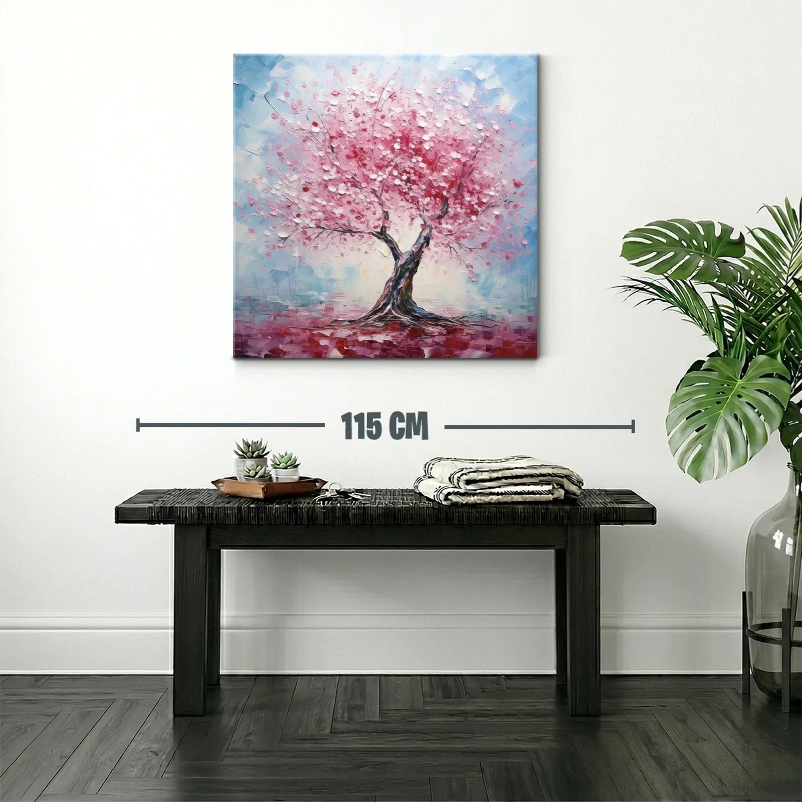 Árbol de flores rosas con fondo azul y rojo vibrante — miniatura 2