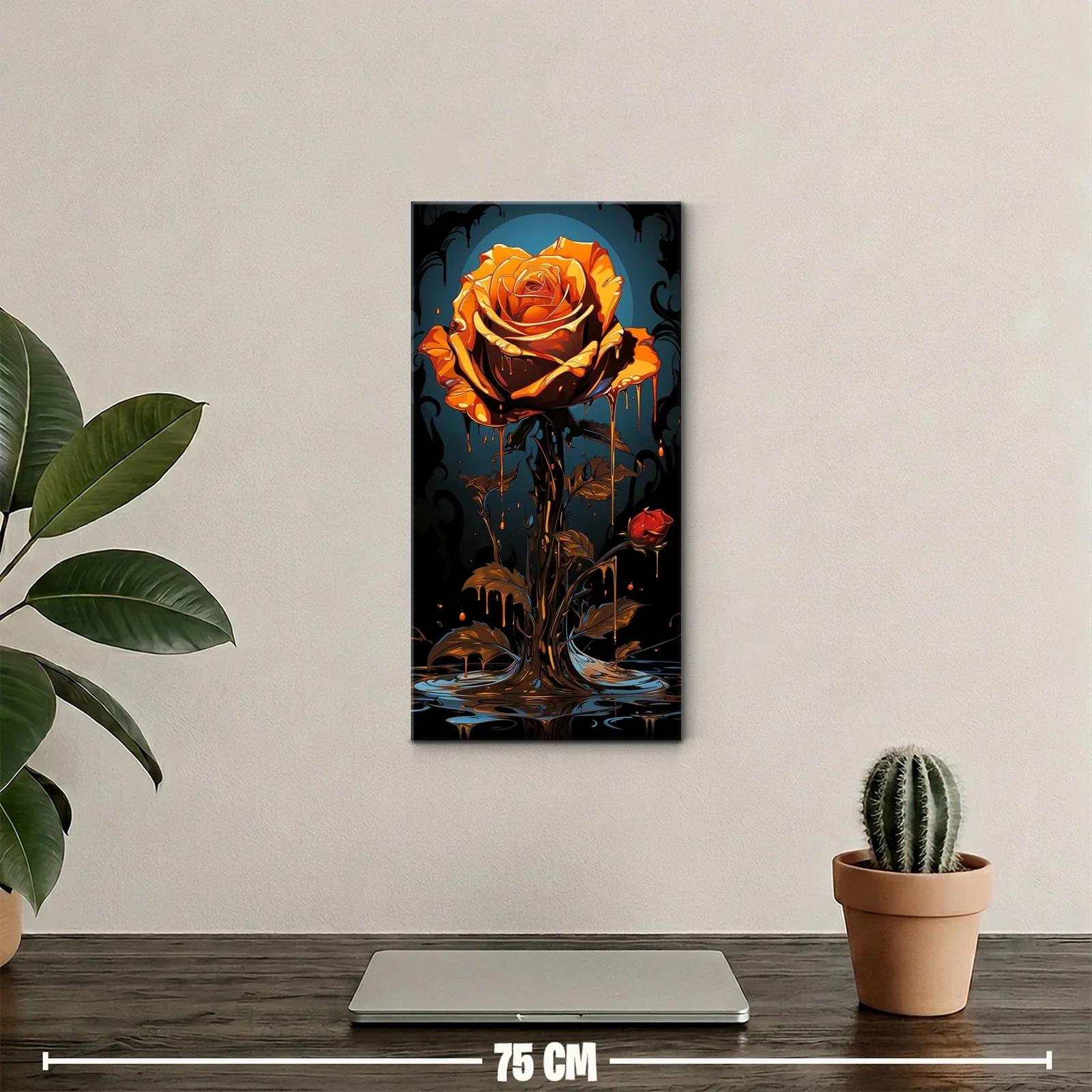 Cuadro rosa naranja con goteos sobre fondo negro — miniatura 2