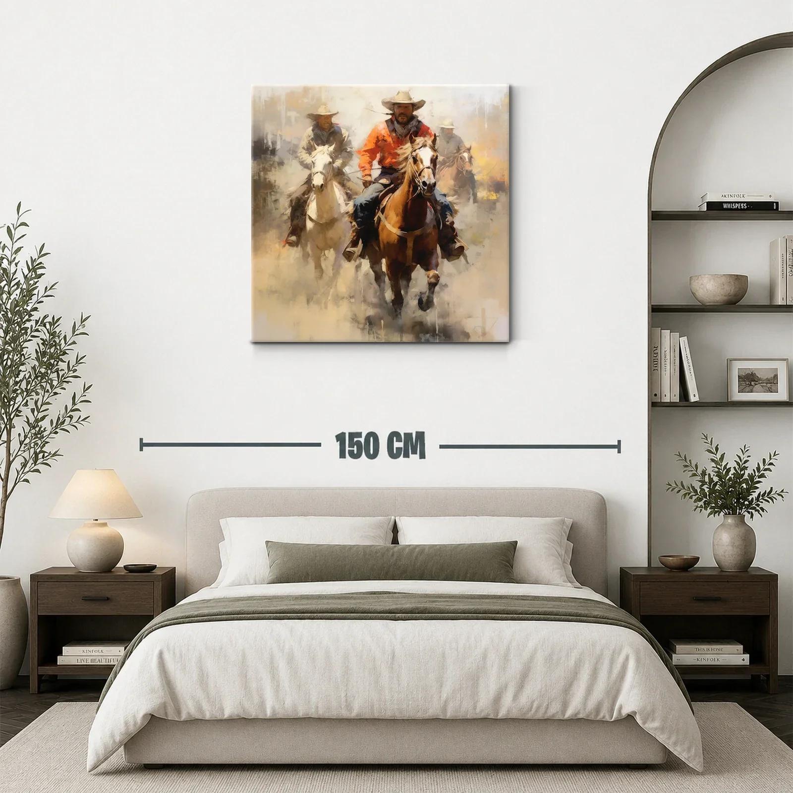 Cuadro con vaqueros montando a caballo en movimiento — miniatura 3