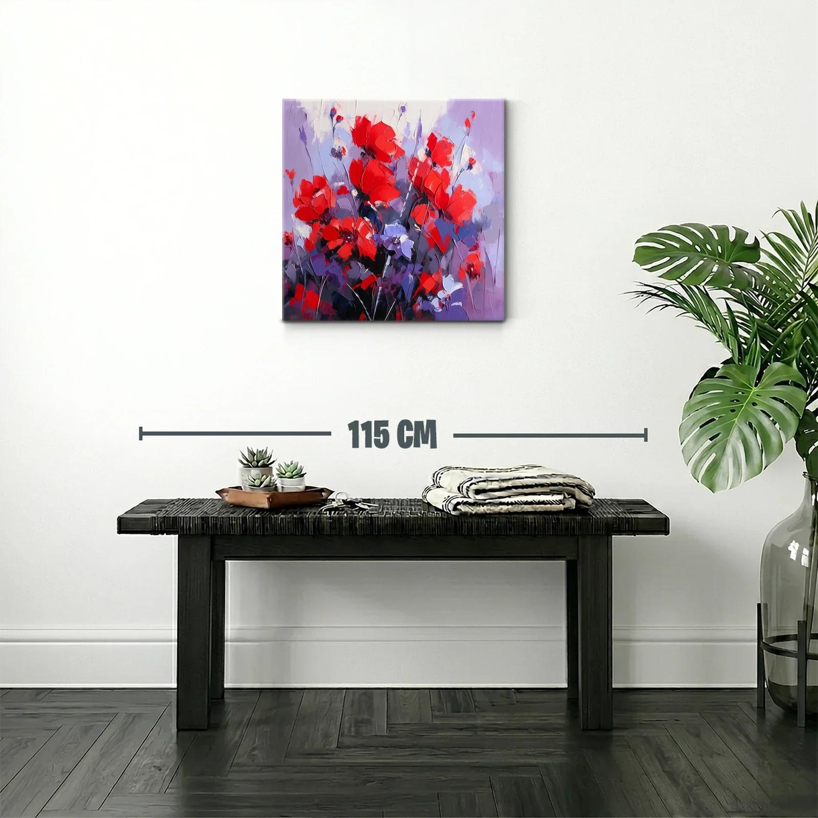 Cuadro floral vibrante con tonos rojos y lilas — miniatura 2