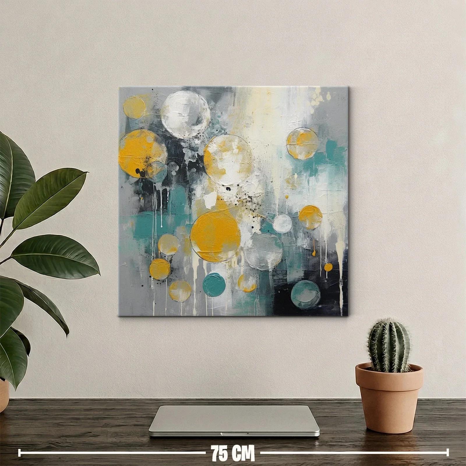 Cuadro abstracto con esferas doradas y tonos azulados — miniatura 2