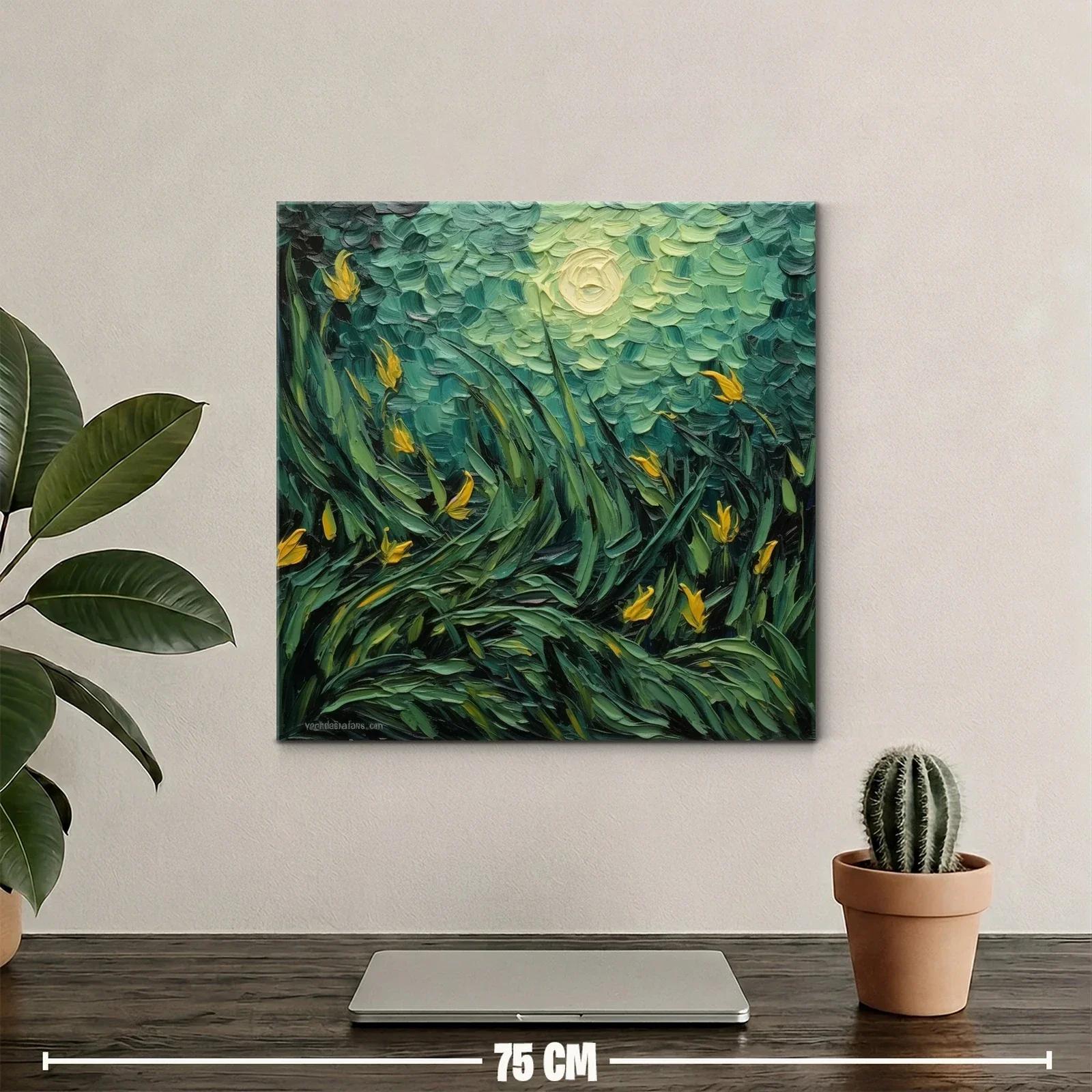 Jardín nocturno con flores amarillas vibrantes — miniatura 2