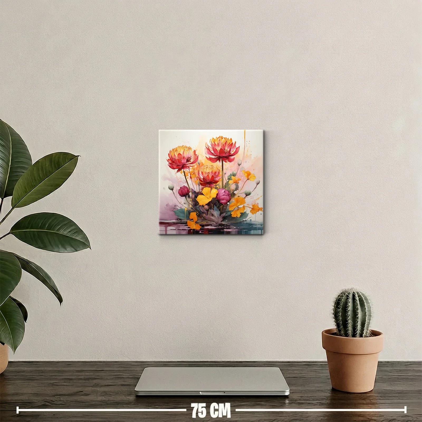 Cuadro decorativo con vibrantes flores en tonos cálidos — miniatura 2