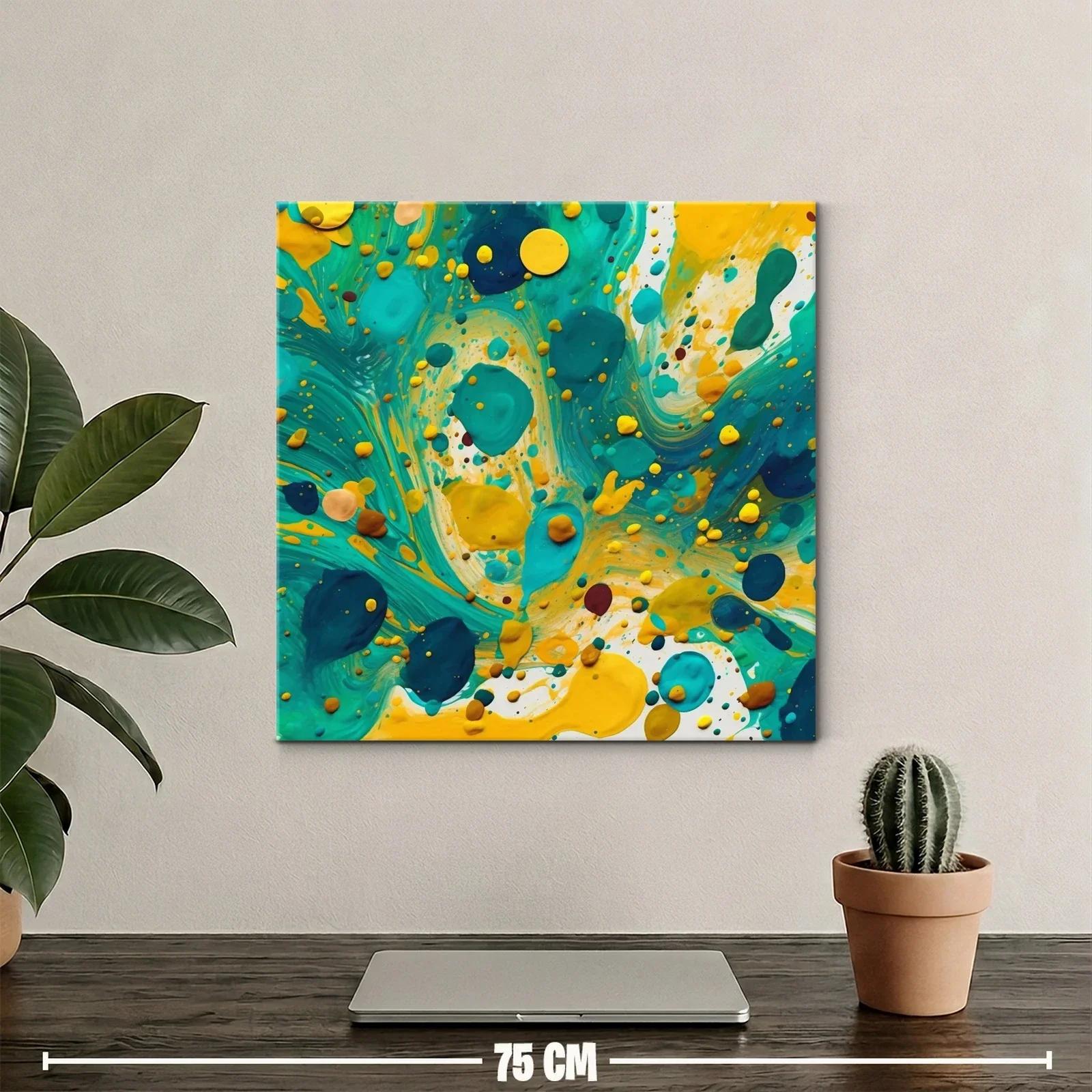 Composición abstracta en tonos turquesa y amarillo vibrante — miniatura 2