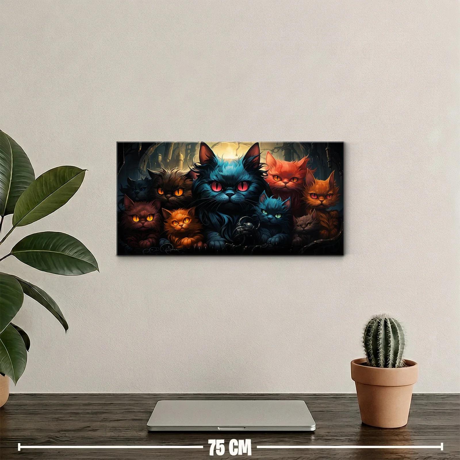 Cuadro grupo de gatos de ojos brillantes en bosque oscuro — miniatura 2