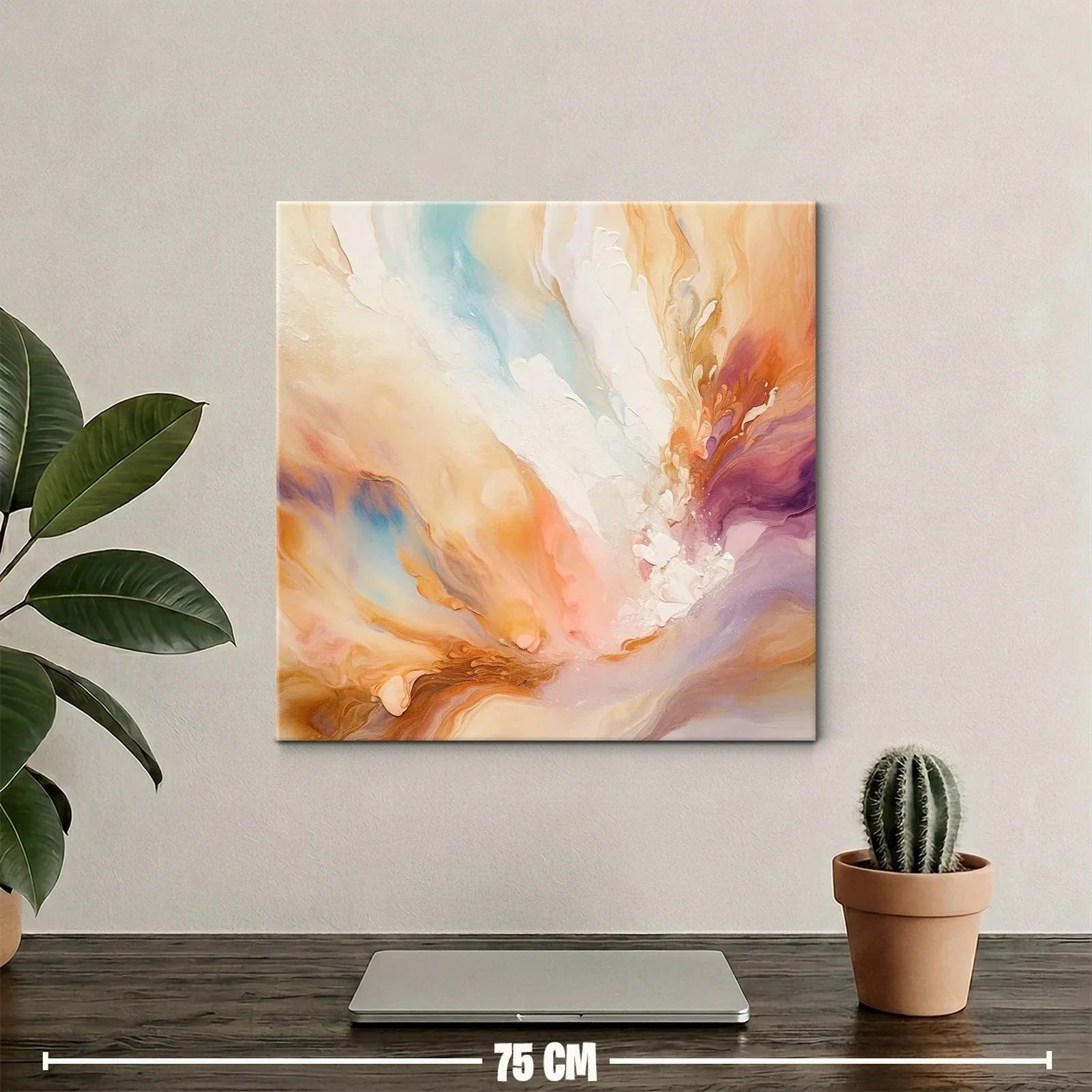 Cuadro abstracto con tonos pastel y cálidos envolventes — miniatura 2