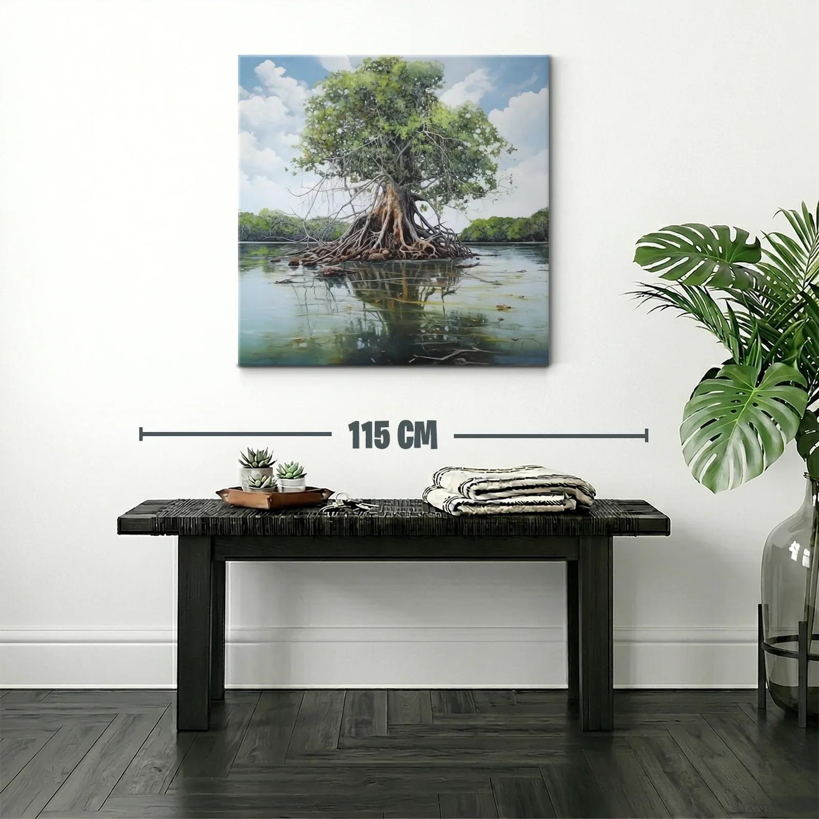 Árbol solitario con raíces expuestas en aguas tranquilas — miniatura 2