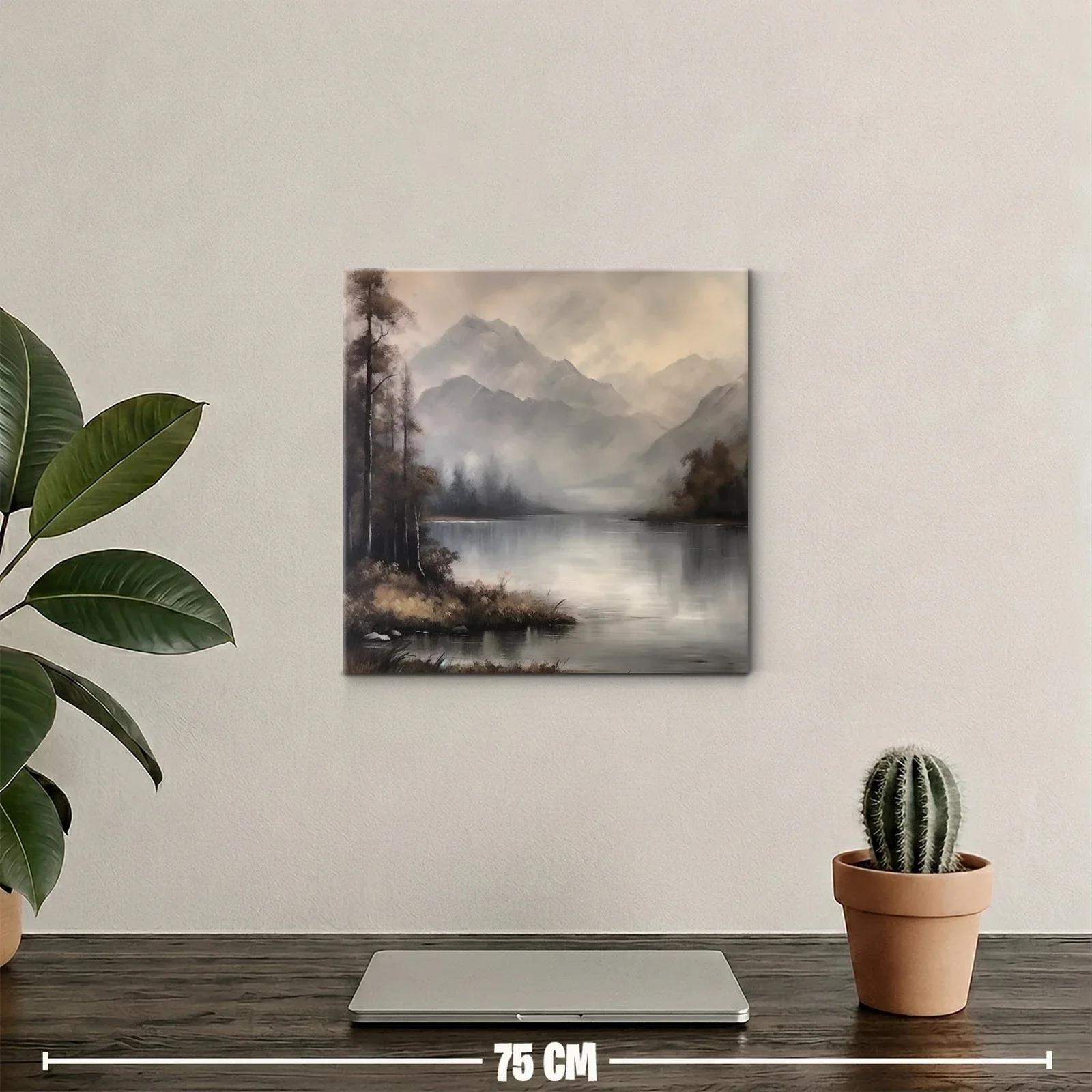 Cuadro de paisaje sereno con lago y montañas brumosas — miniatura 2