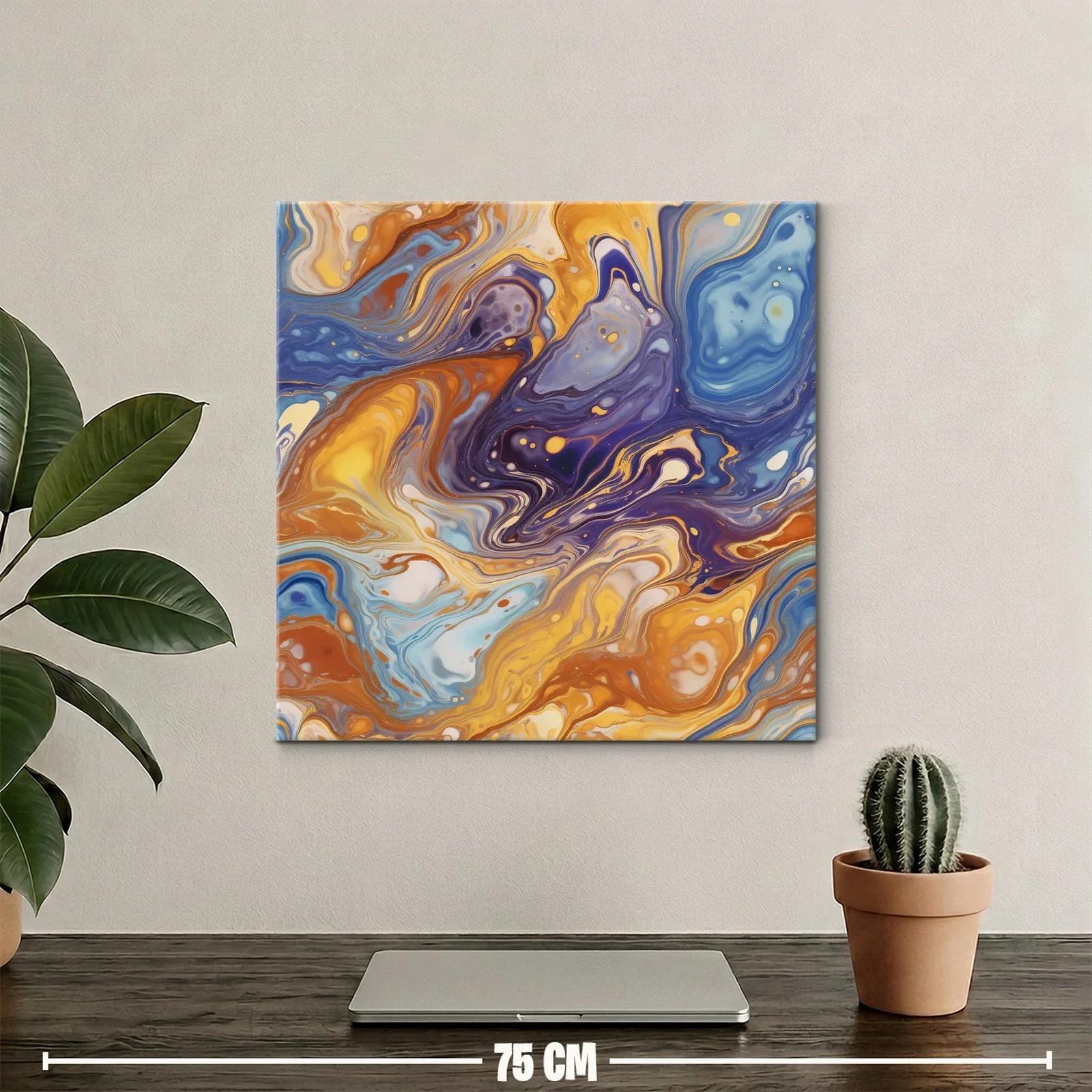 Cuadro abstracto en tonos cálidos y azules vibrantes — miniatura 2