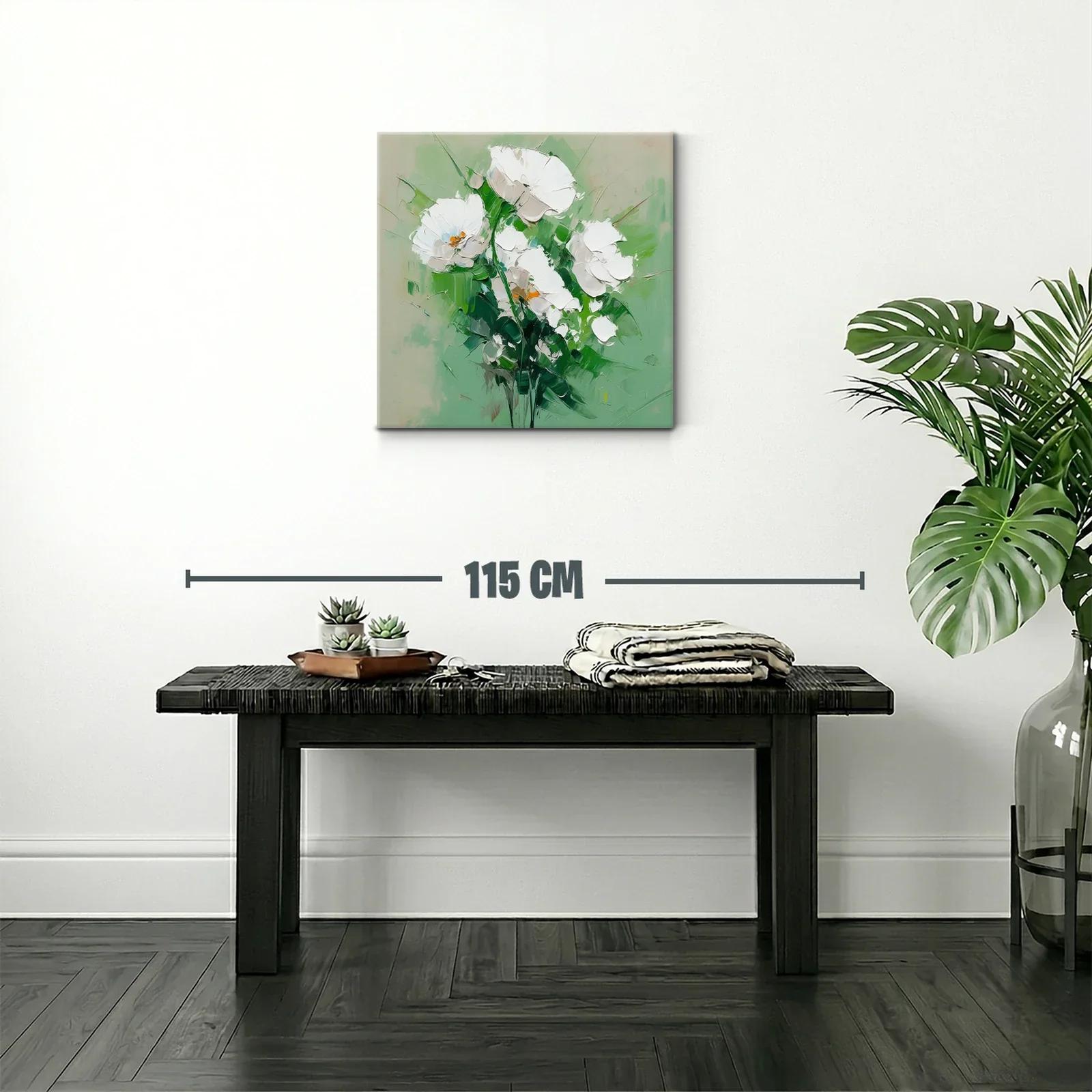 Cuadro flores blancas sobre fondo verde suave — miniatura 2