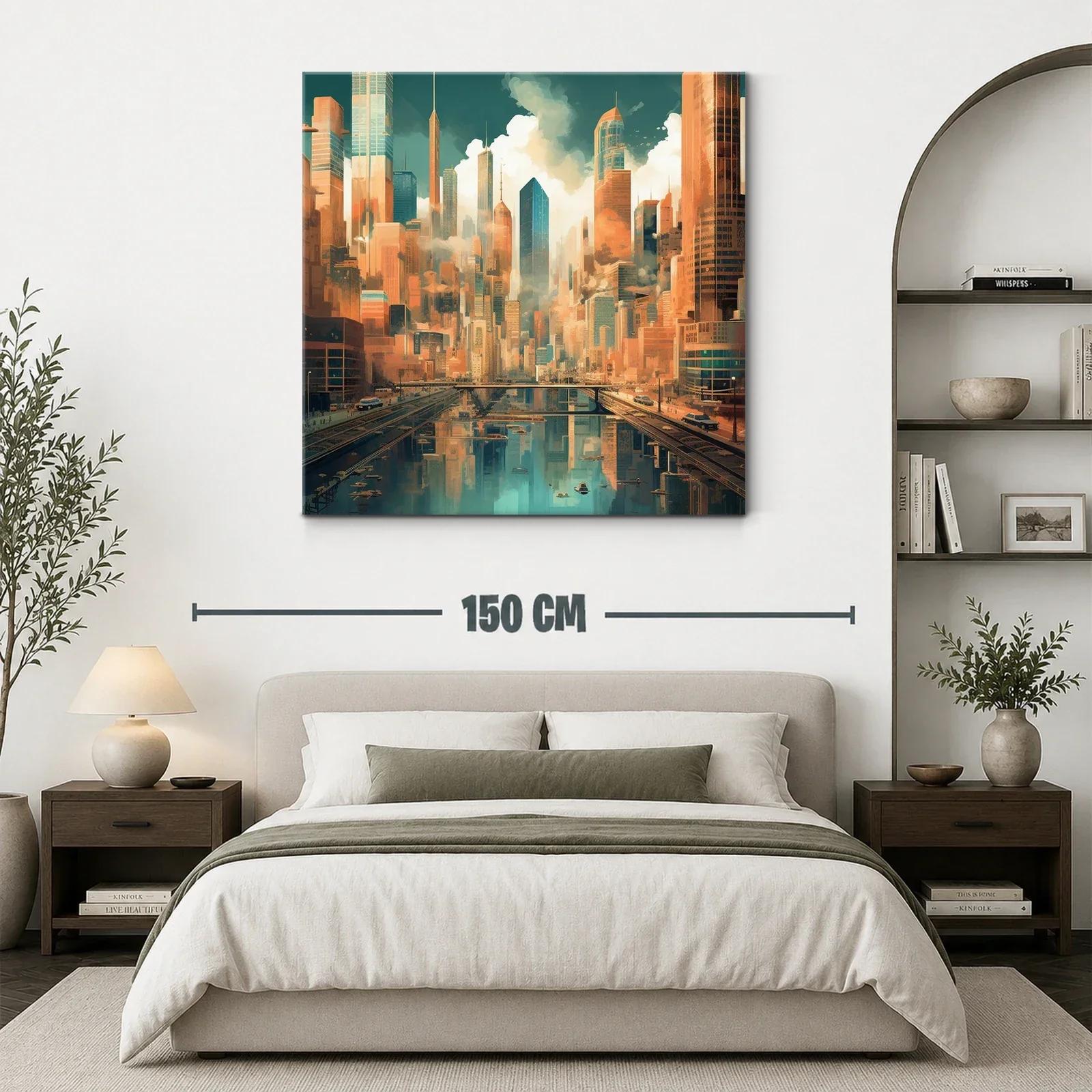 Paisaje urbano futurista con reflejos en el agua — miniatura 3