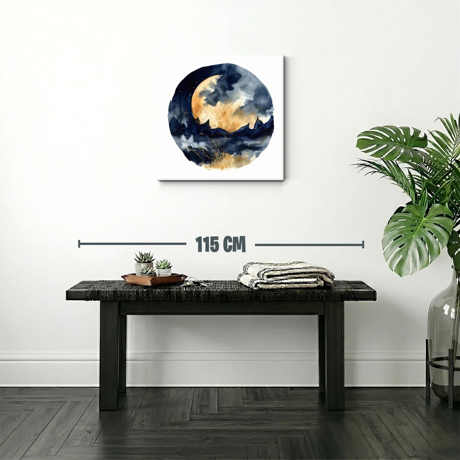 Paisaje nocturno con luna llena y montañas estilizadas — miniatura 2