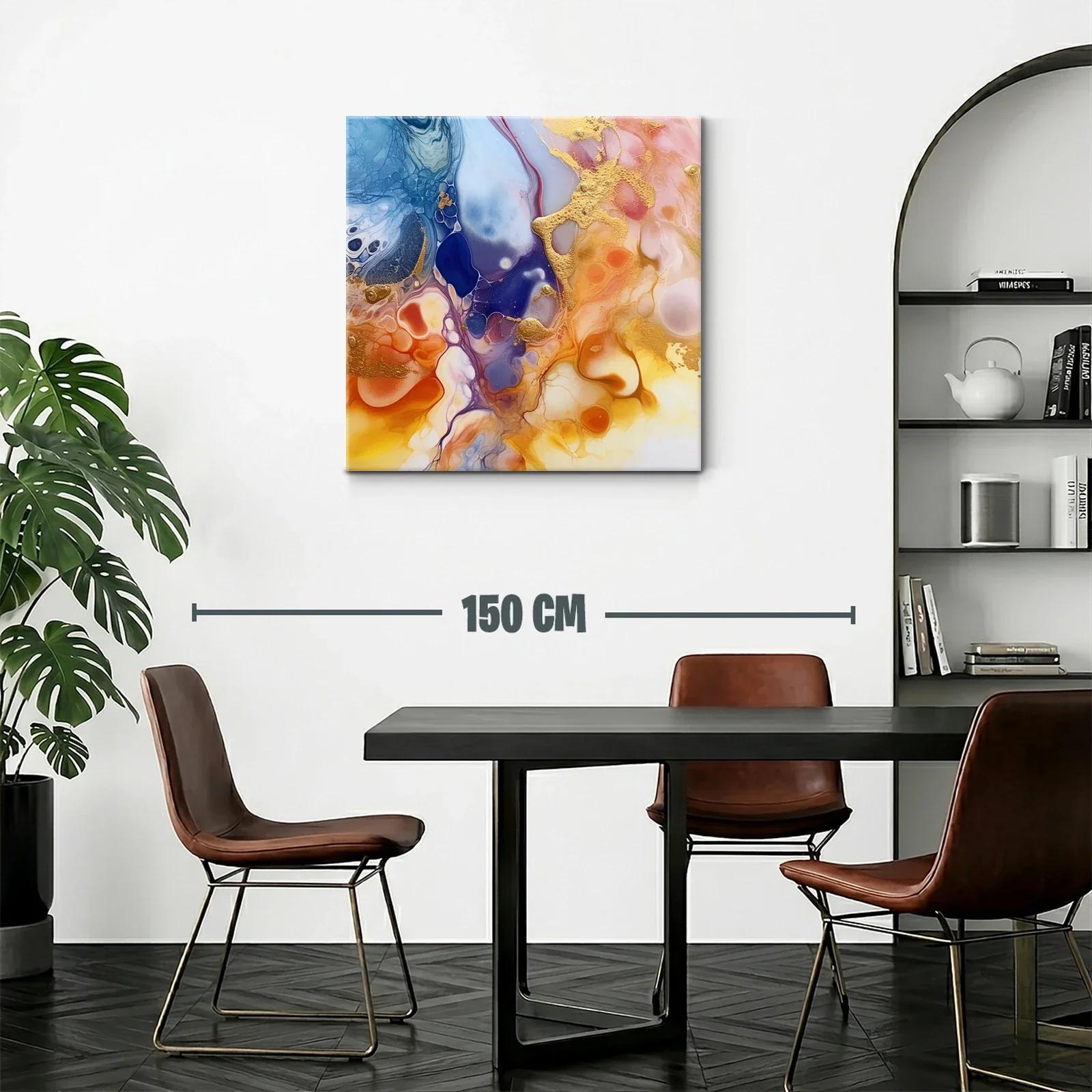 Cuadro abstracto con tonos cálidos y detalles dorados — miniatura 2