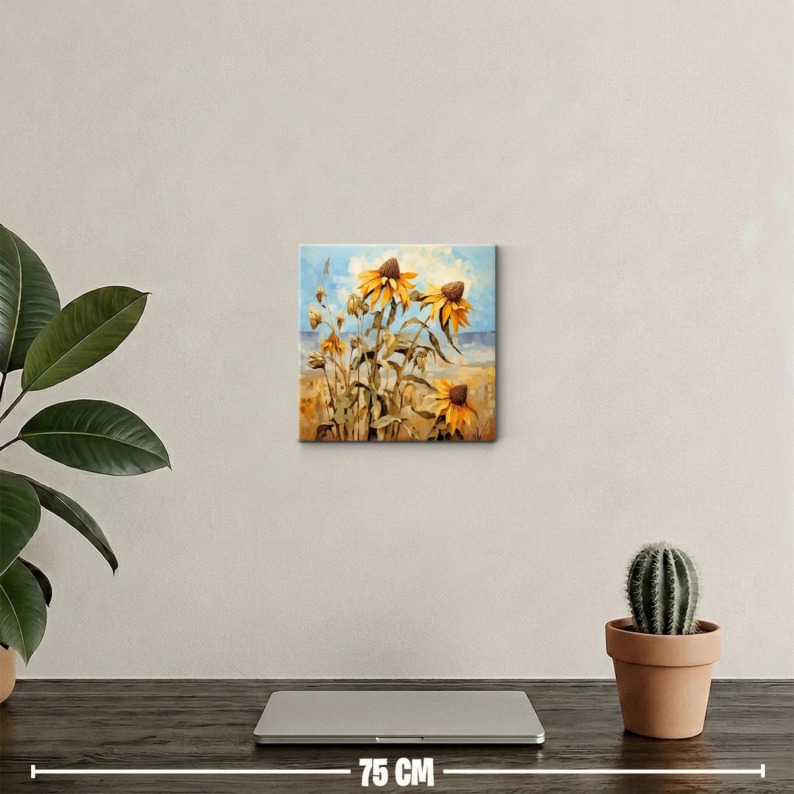 Cuadro decorativo de girasoles con cielo azul y tonos cálidos — miniatura 2