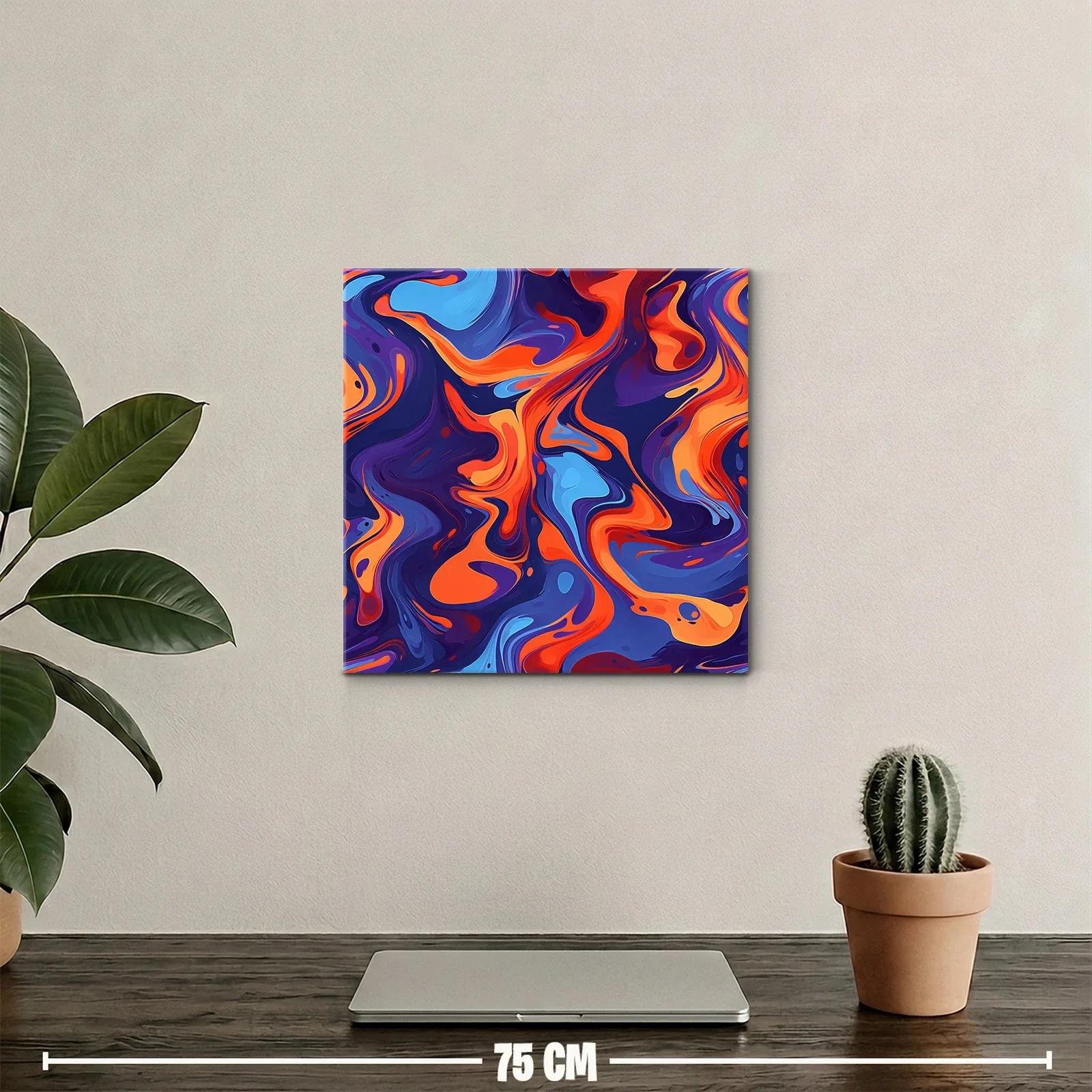 Cuadro abstracto en tonos vibrantes azul y naranja — miniatura 2