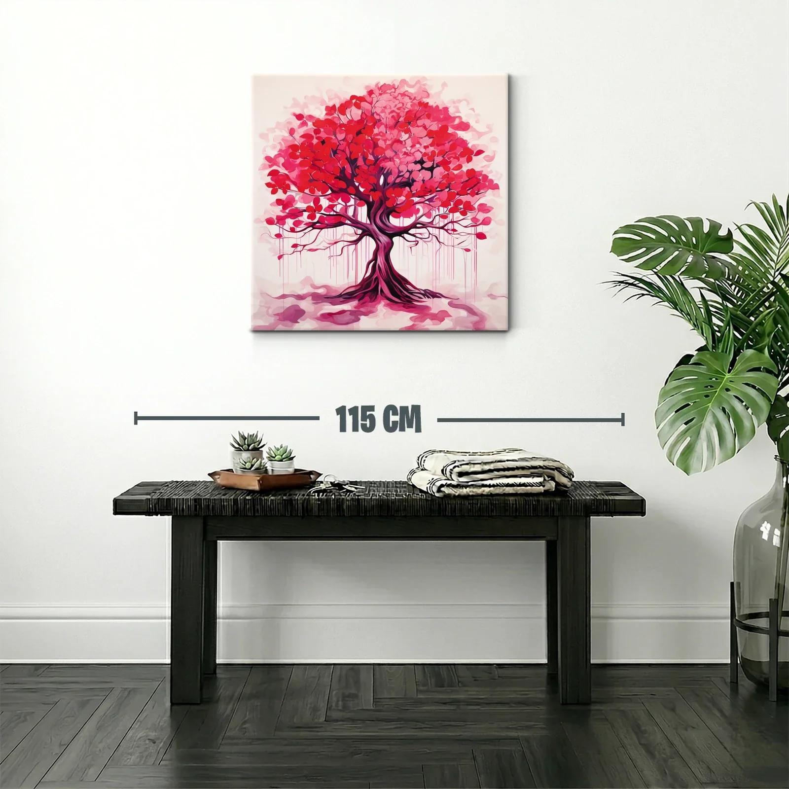 Cuadro moderno árbol con follaje en tonos rojos y rosa — miniatura 2