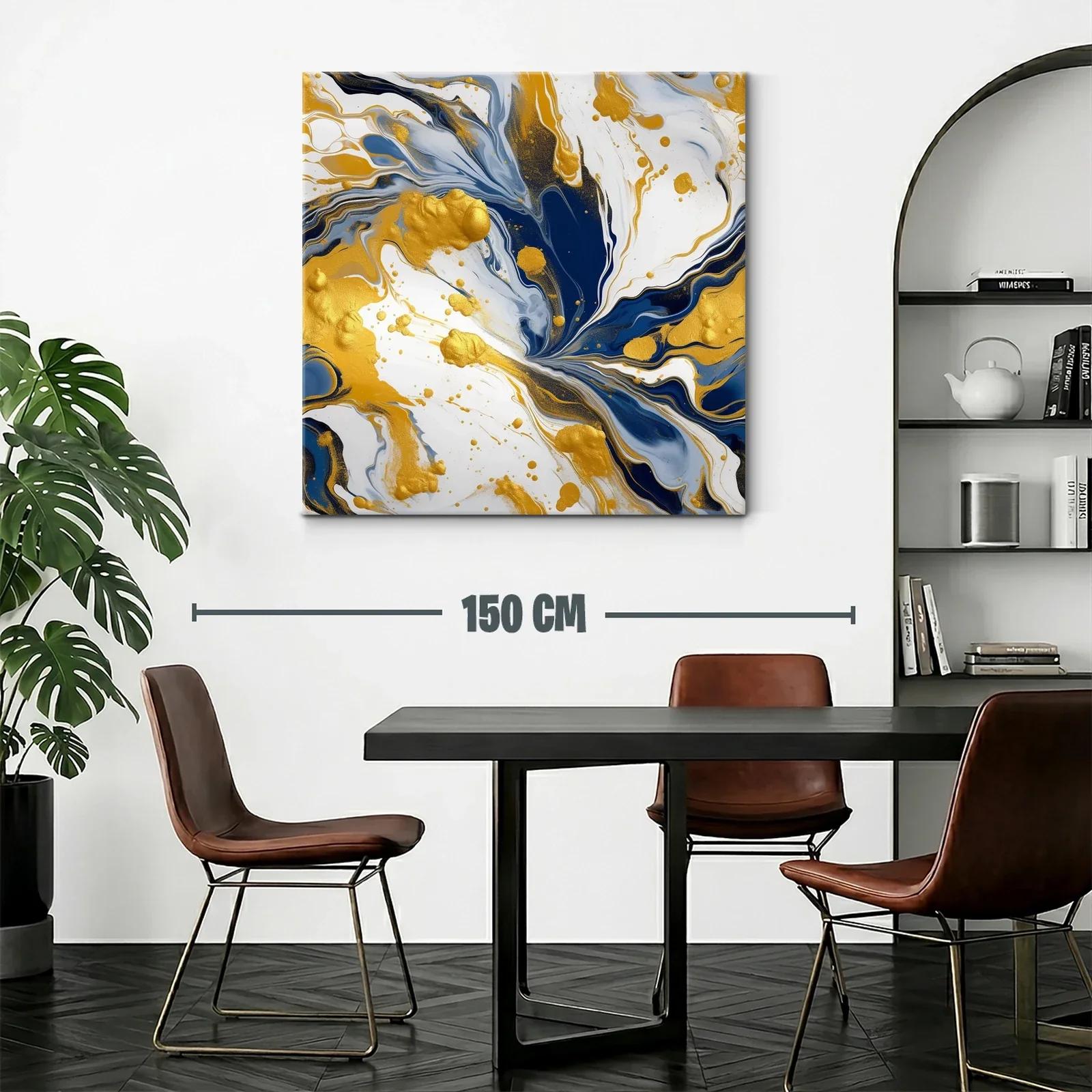 Cuadro abstracto con tonos dorados y azules intensos — miniatura 2