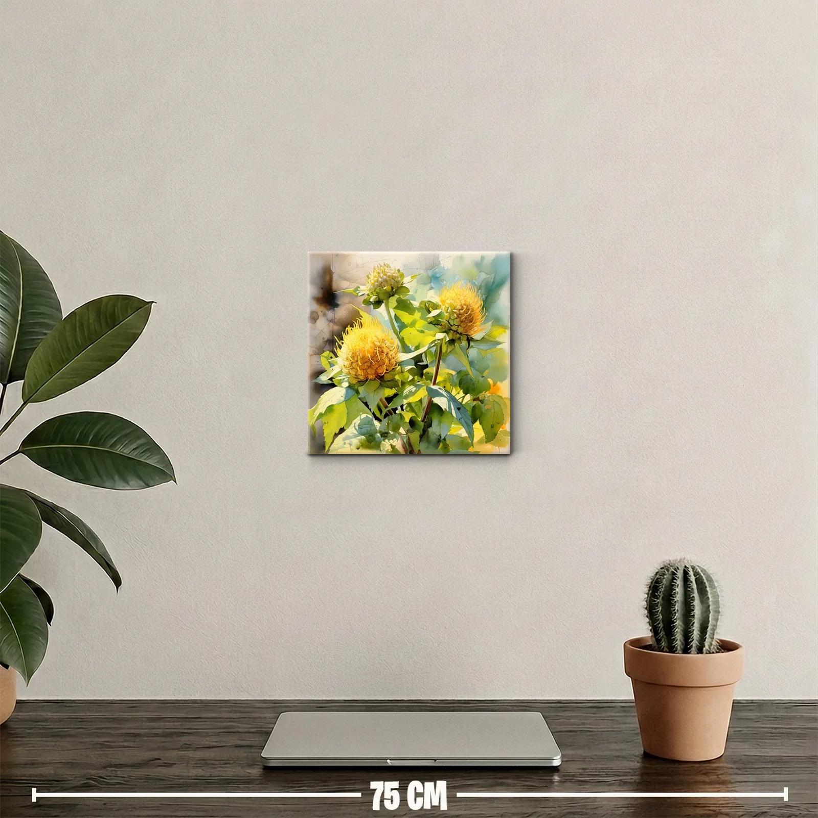 Cuadro floral vibrante con tonos amarillos y verdes naturales — miniatura 2