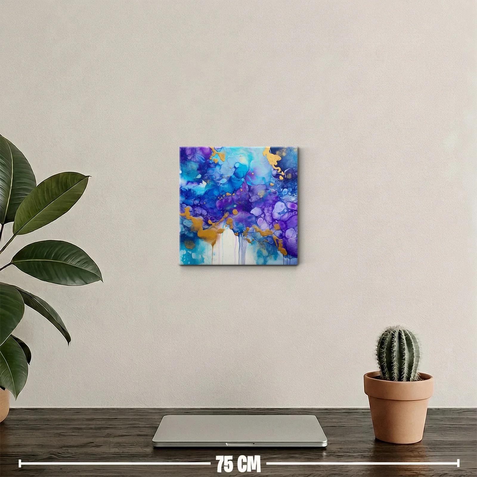 Cuadro abstracto en tonos azules y violetas con notas doradas — miniatura 2