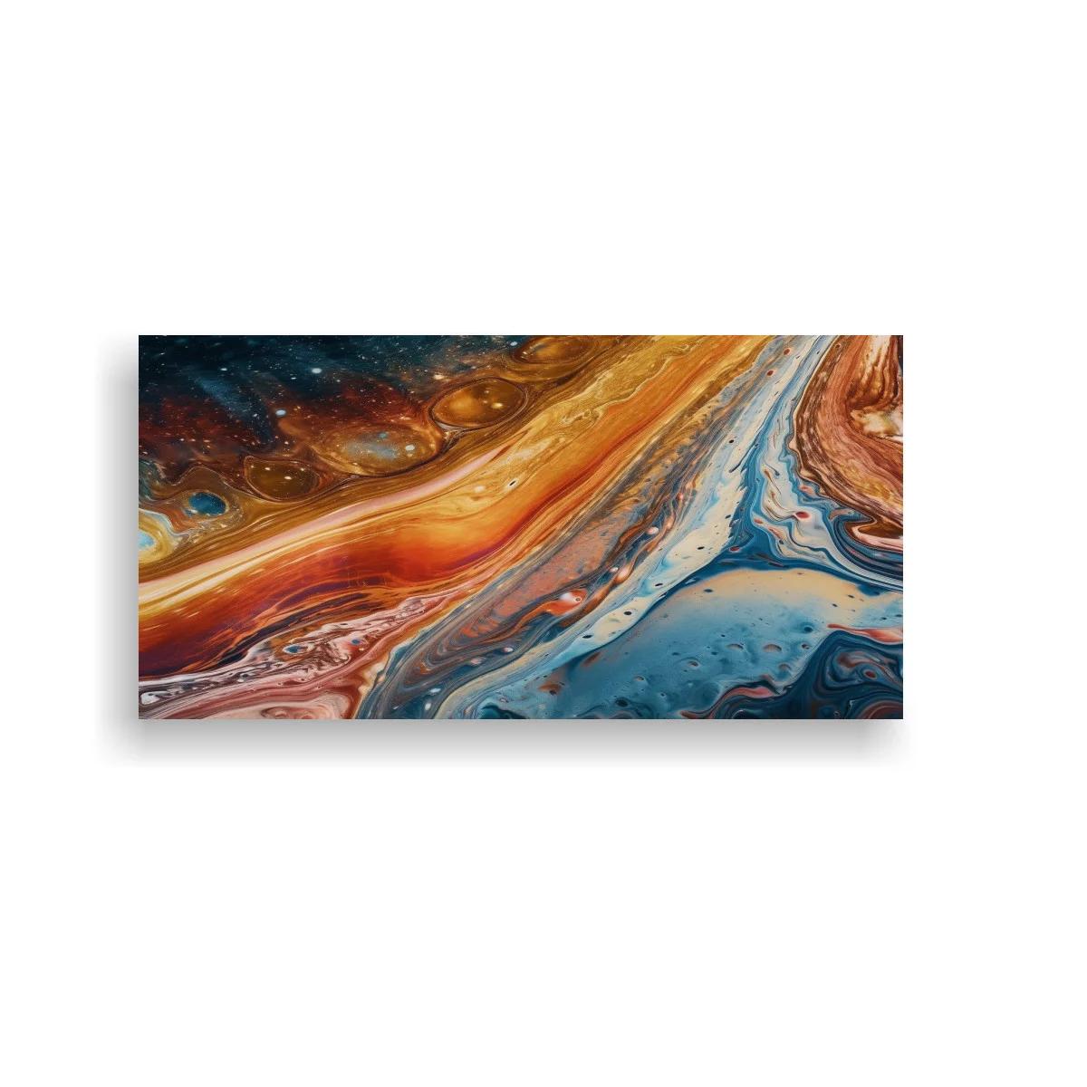 Cuadro remolino de pintura fluida en azul y cobre
