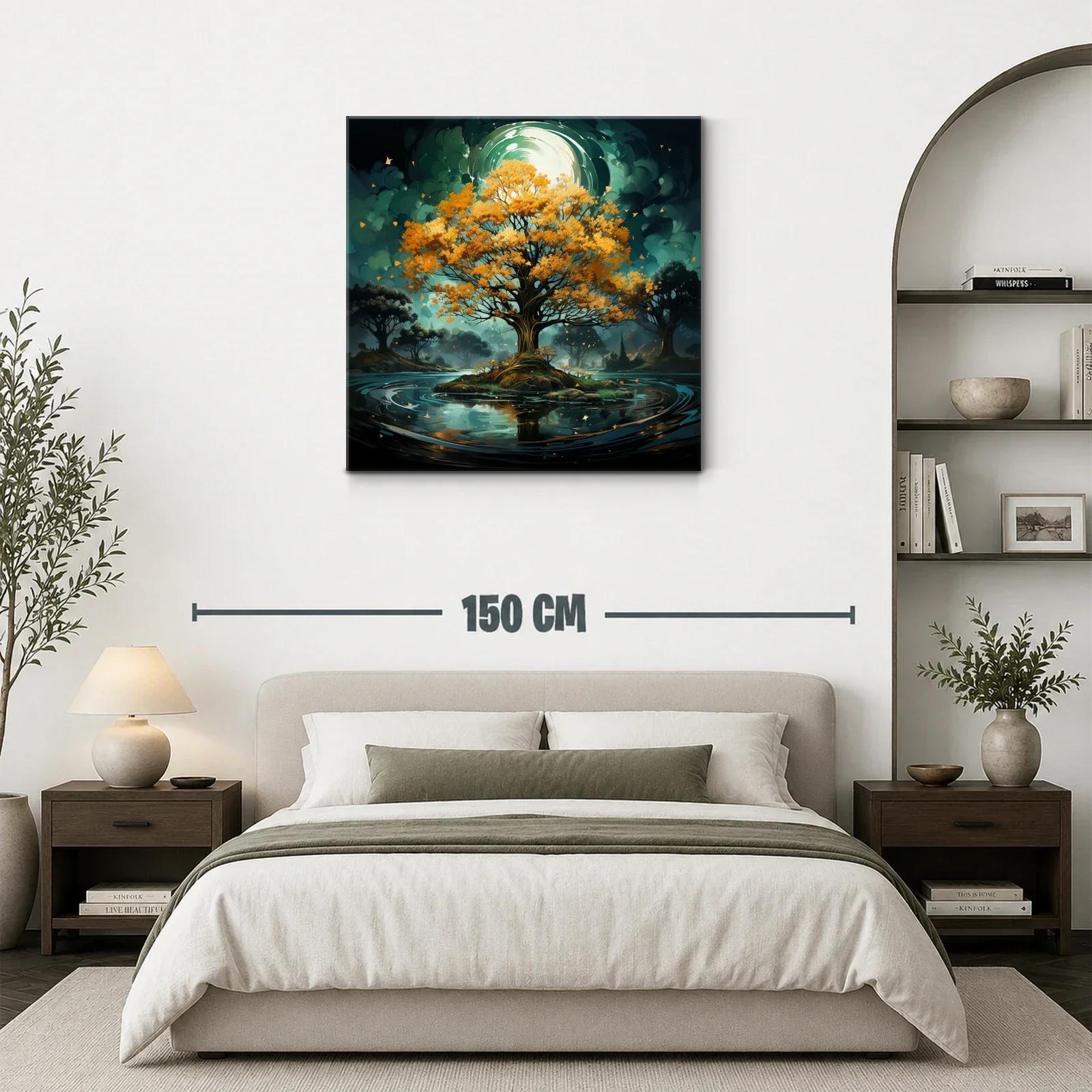 Árbol dorado en isla mágica con reflejos en agua — miniatura 3