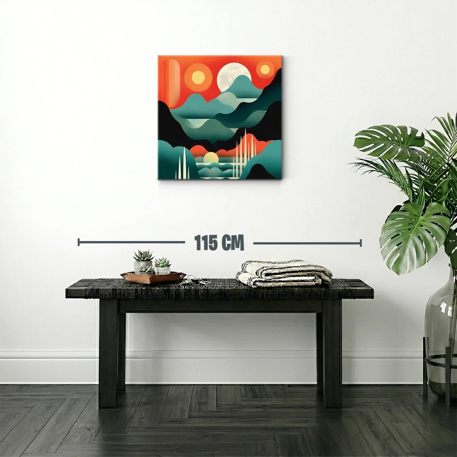 Cuadro moderno con paisaje abstracto y sol brillante — miniatura 2