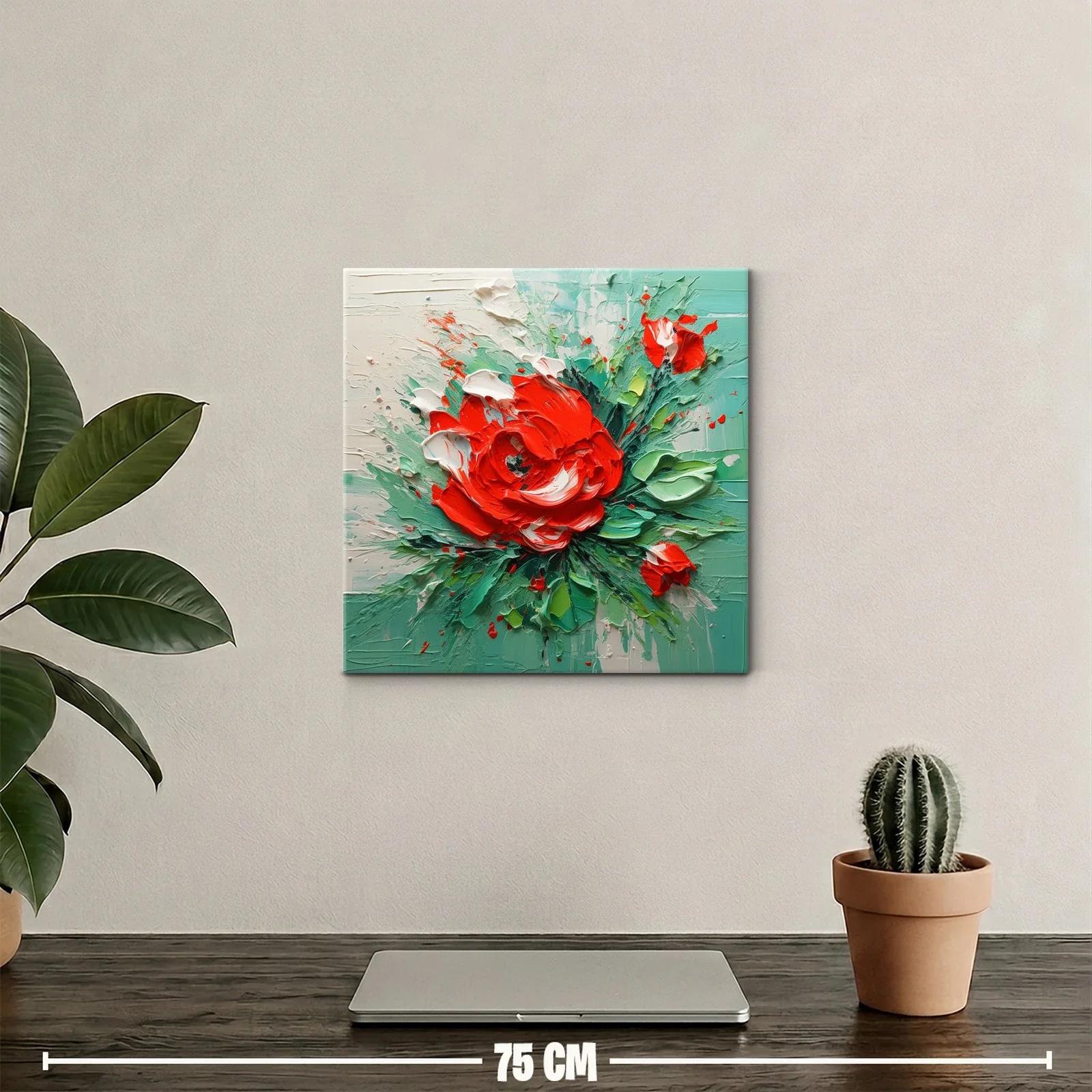 Cuadro floral vibrante con tonos verdes y rojos intensos — miniatura 2