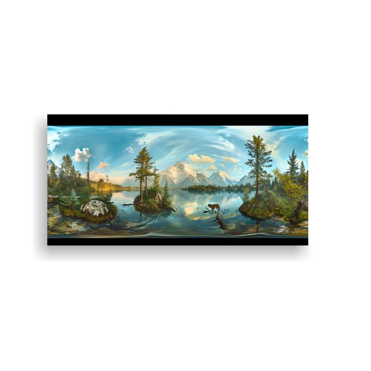 Cuadro paisaje de lago de montaña con ave acuática — imagen principal