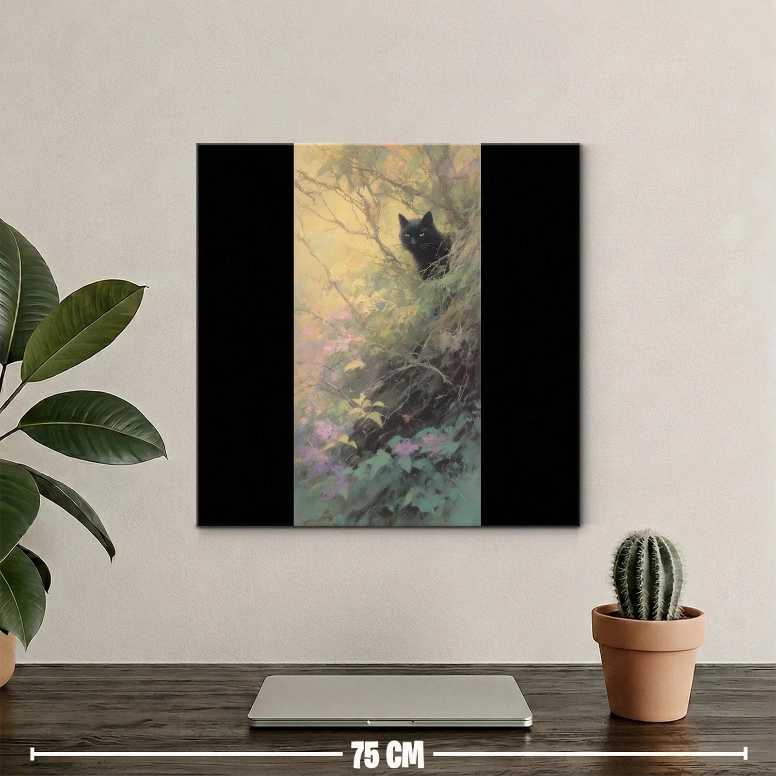 Gato negro en bosque mágico con tonos pastel — miniatura 2