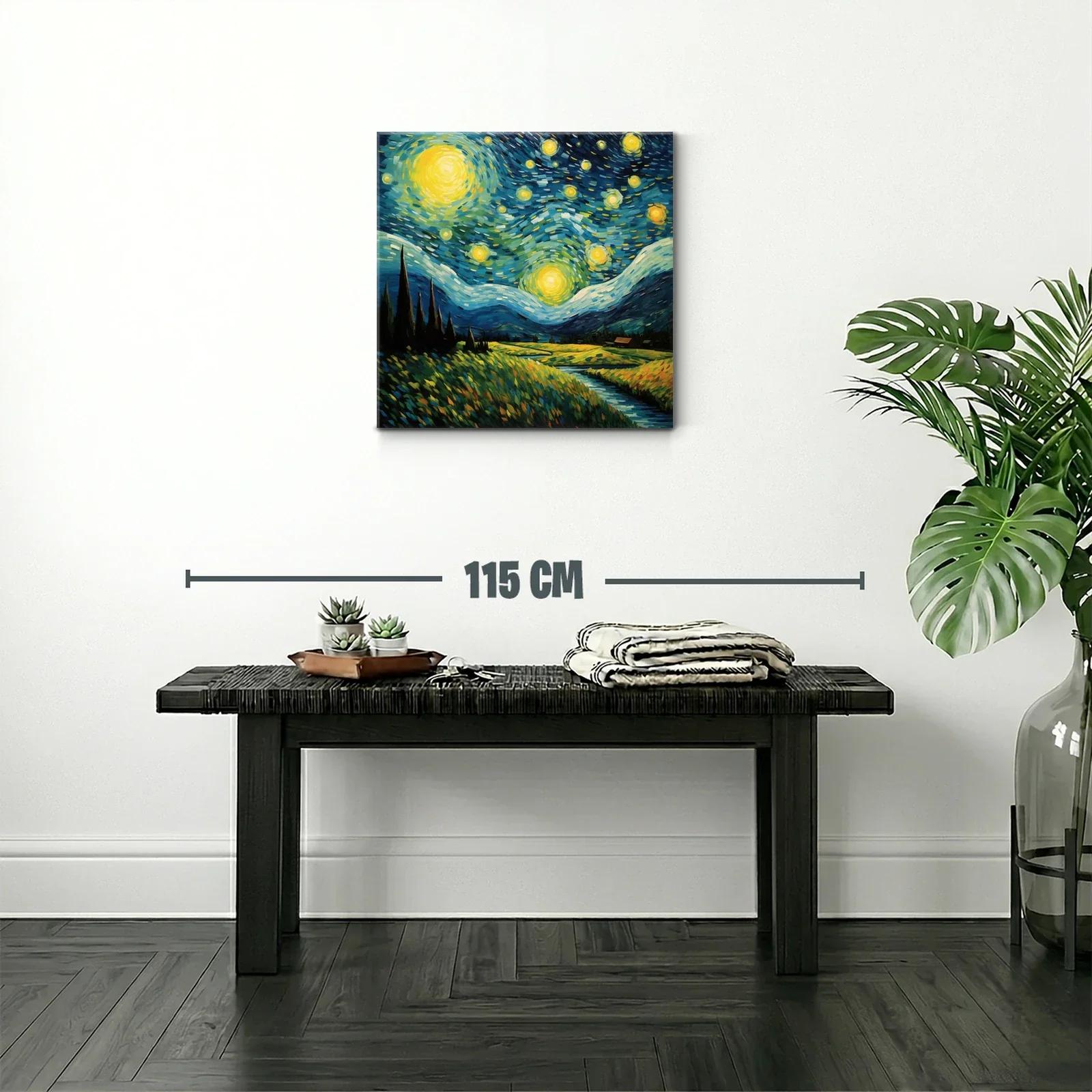 Paisaje nocturno vibrante con cielo estrellado y campo iluminado — miniatura 2