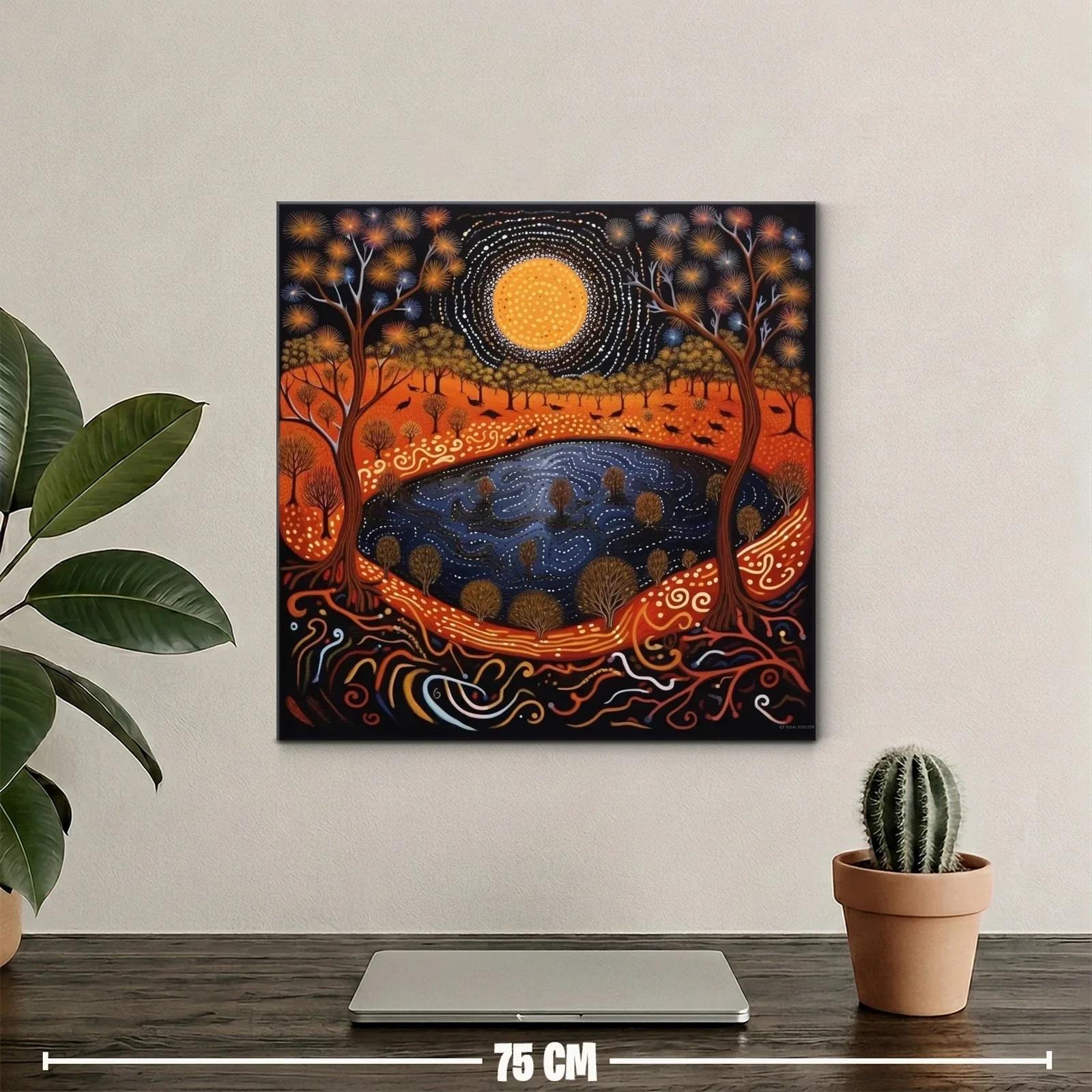 Paisaje nocturno mágico con luna brillante y árboles dorados — miniatura 2