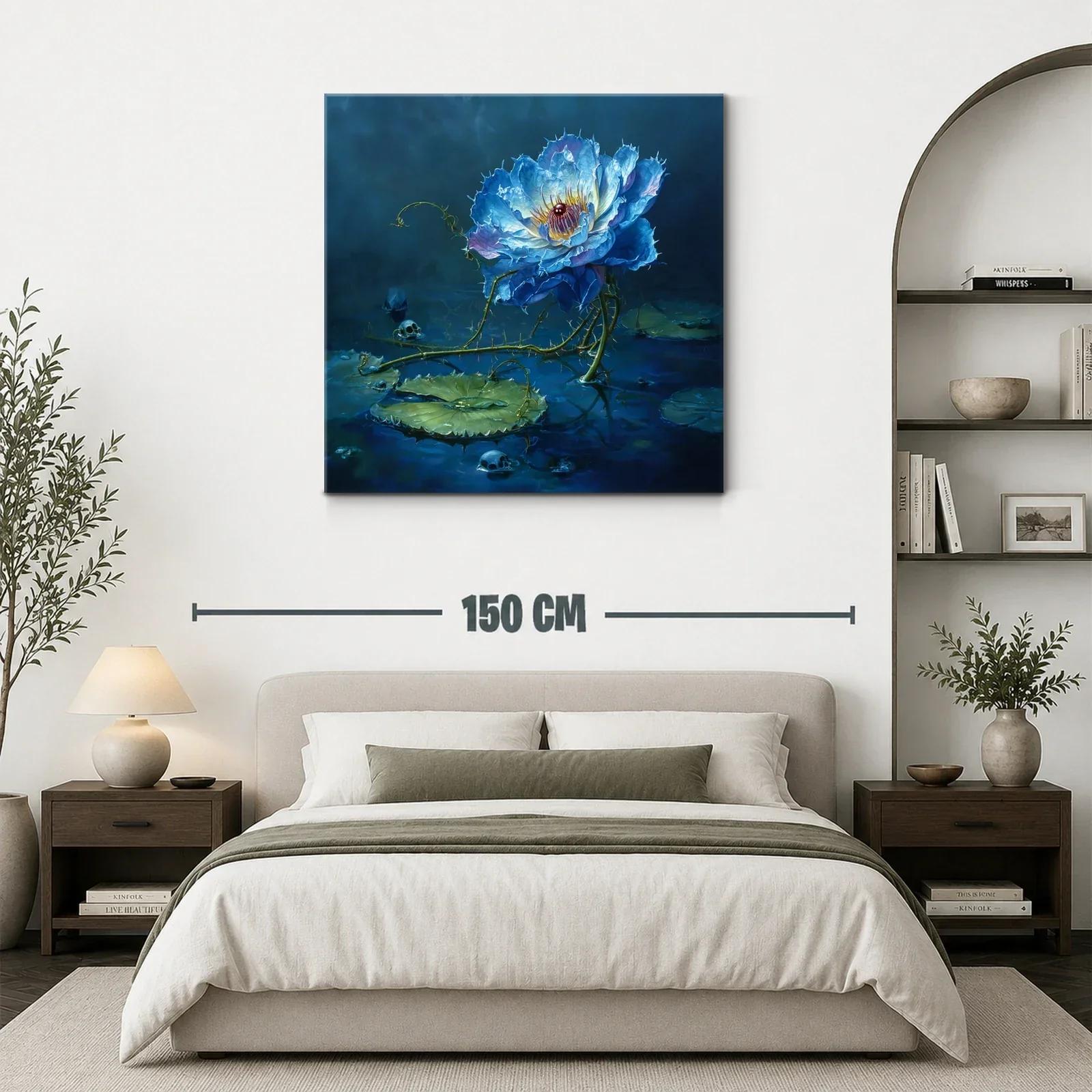 Flor azul luminosa sobre agua con detalles oscuros y misterio — miniatura 3