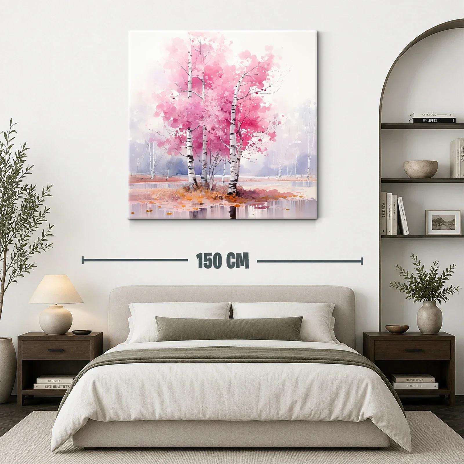Árboles con hojas rosas en paisaje sereno — miniatura 3
