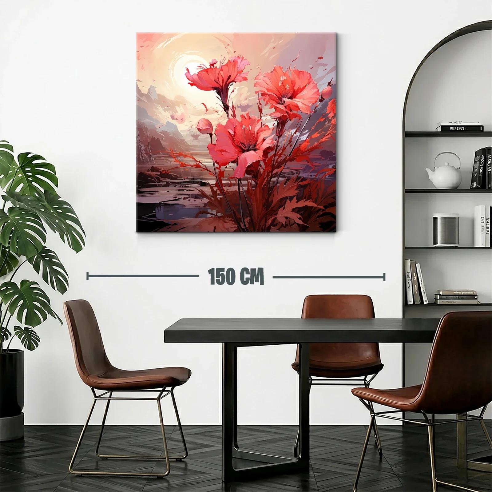 Cuadro floral con vibrantes tonos rojos y atardecer suave — miniatura 2