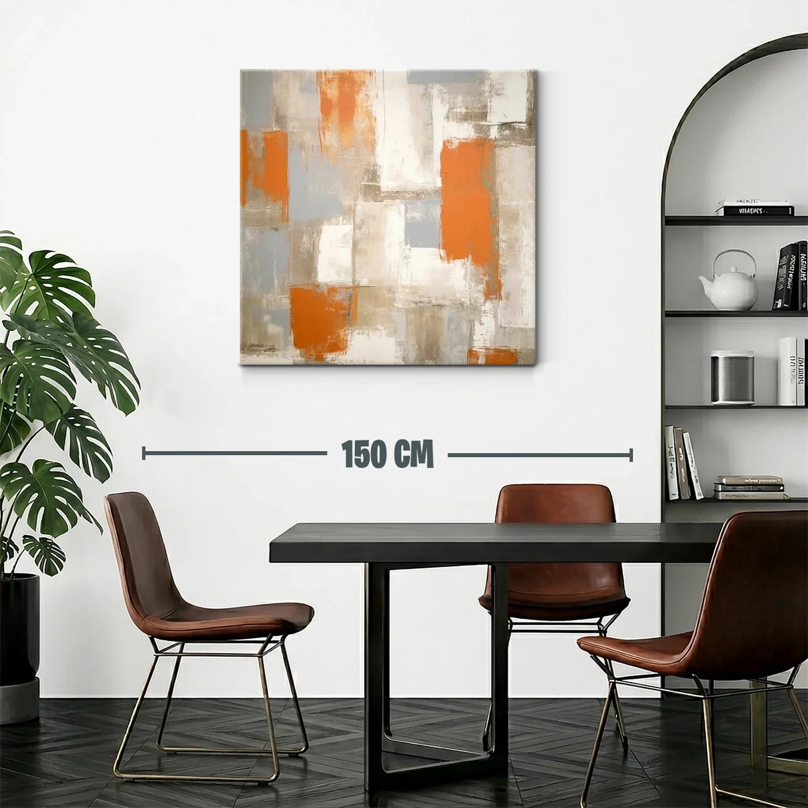 Cuadro abstracto tonos naranjas y neutros para salón moderno — miniatura 2