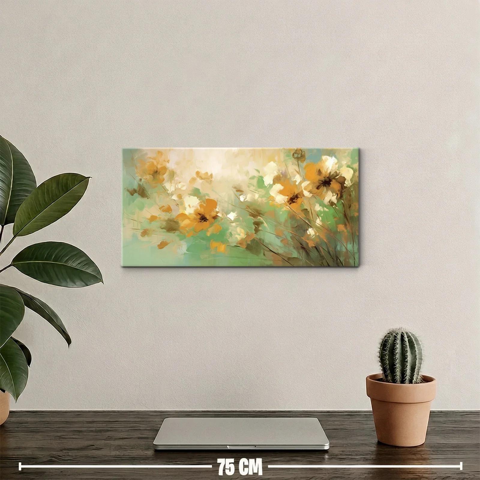 Cuadro de flores silvestres amarillas en ambiente brumoso — miniatura 2