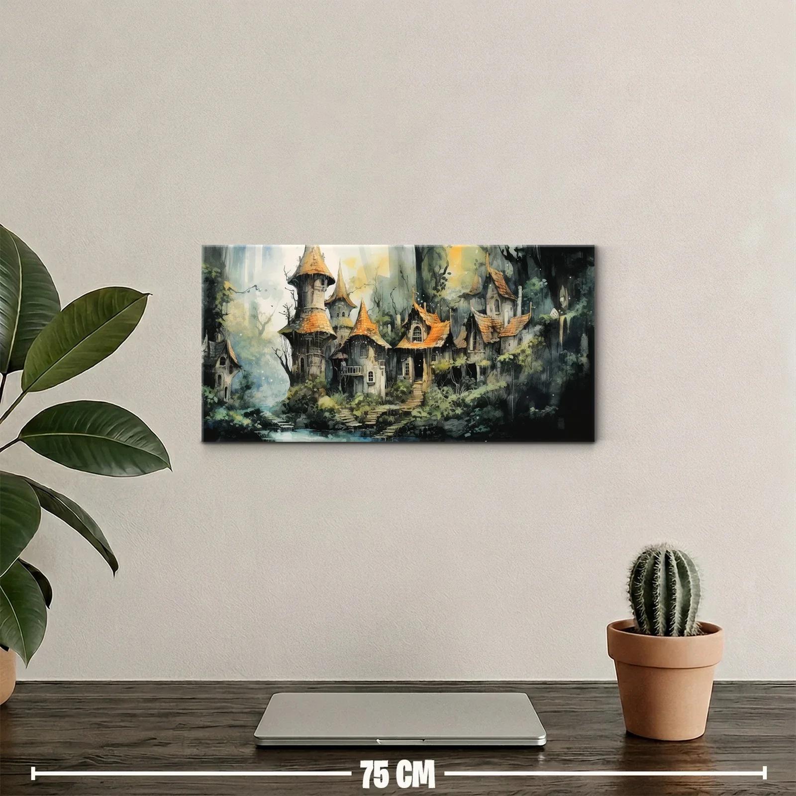 Cuadro castillo de cuento entre niebla y bosque — miniatura 2