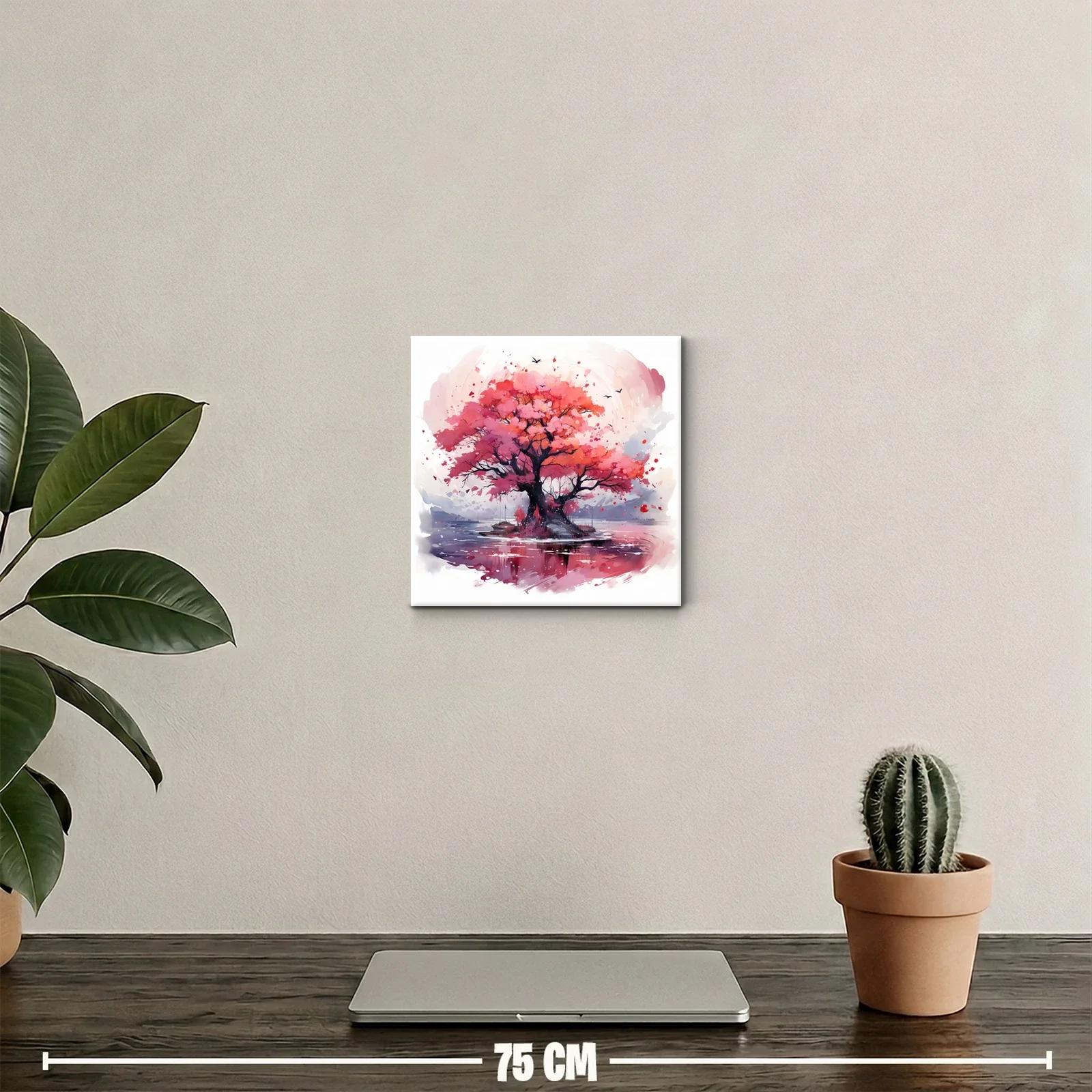 Árbol en tonos rosas y rojos sobre lago sereno — miniatura 2