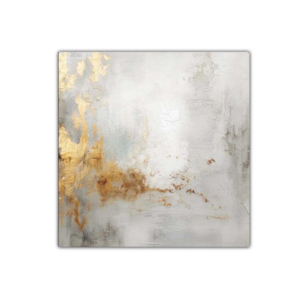 Cuadro abstracto con tonos dorados y plateados suaves — imagen principal